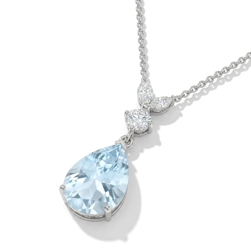 Aquamarine Pear Teardrop Pendant Necklace in 925 Sterling Silver 1.7ct
