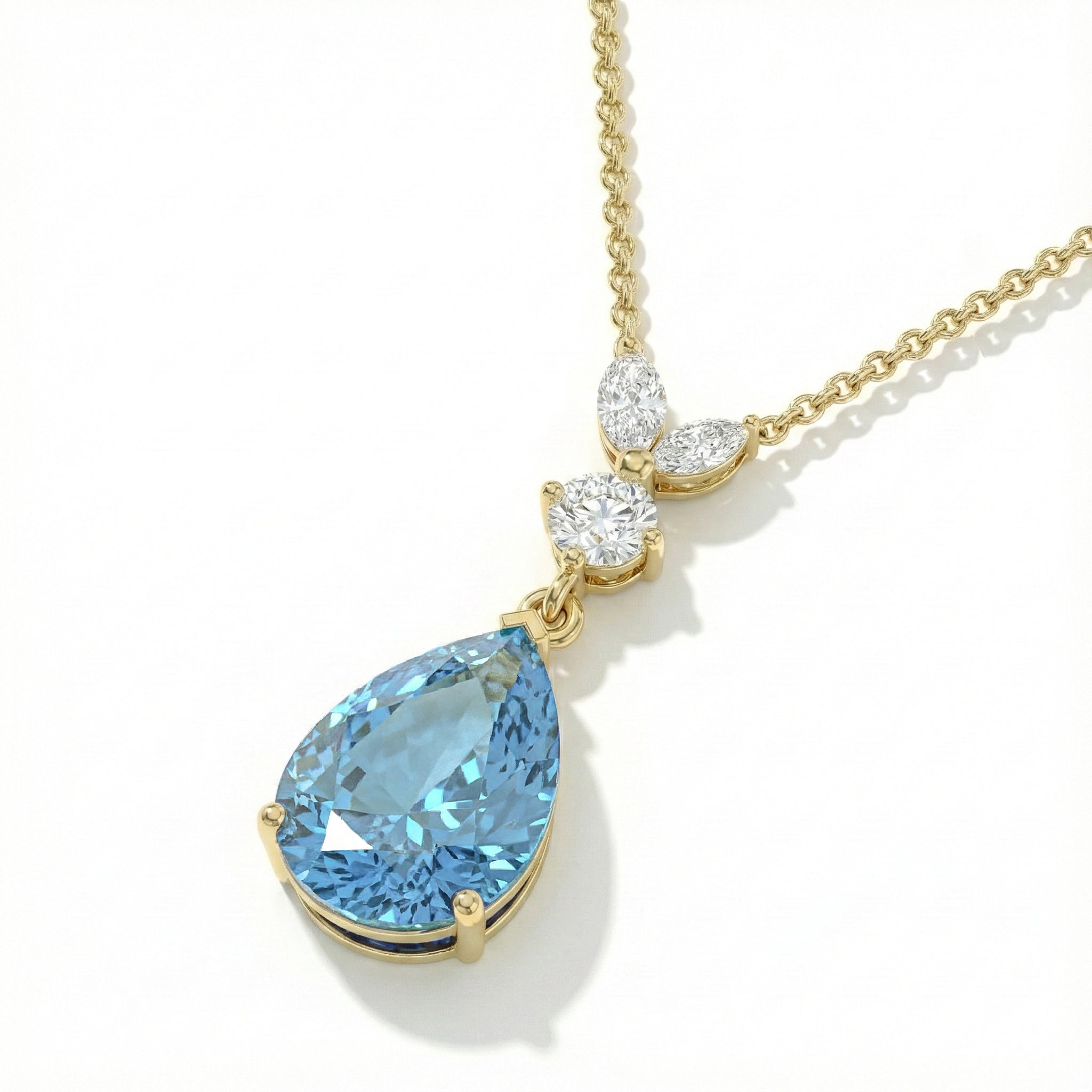 Aquamarine Pear Teardrop Pendant Necklace in Yellow Gold Plated 1.7ct
