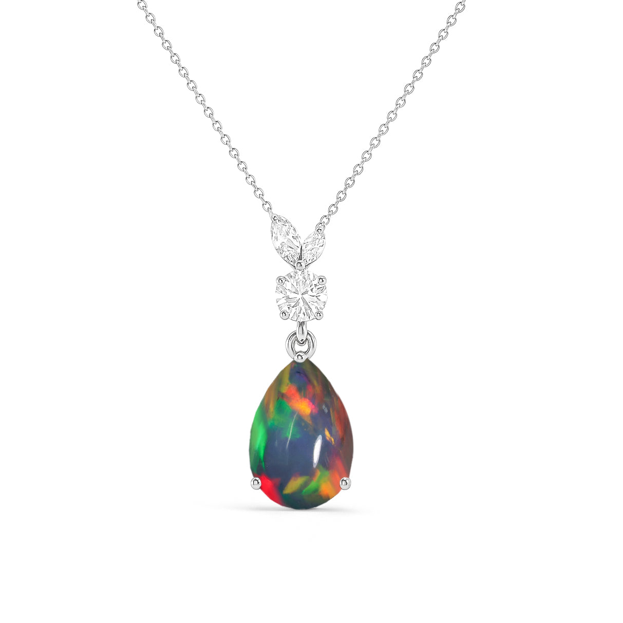 Black Opal 10x7mm Pear Teardrop Necklace in 925 Silver Smooth Gem