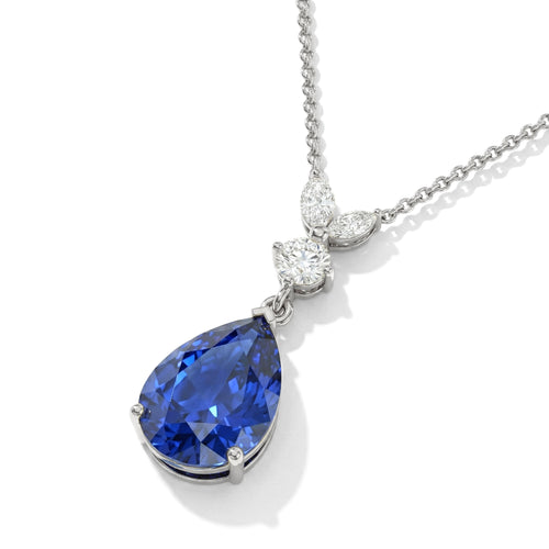 Blue Sapphire Pear Teardrop Pendant Necklace in 925 Sterling Silver 1.7ct