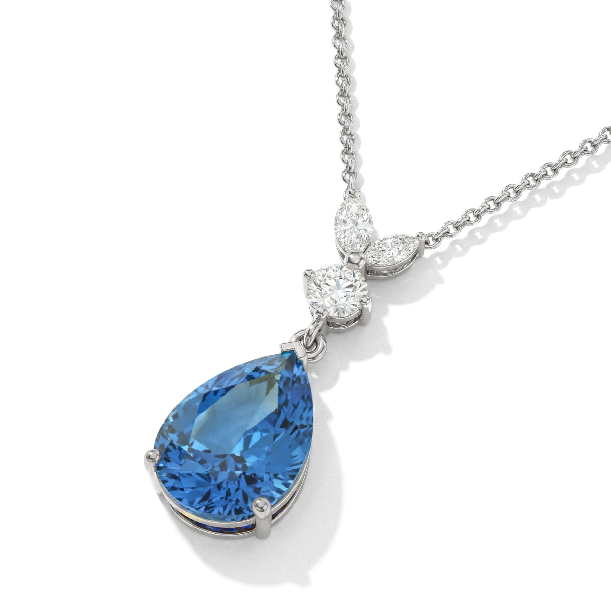 Natural Blue Topaz Pear Teardrop Pendant Necklace in 925 Sterling Silver 1.7ct