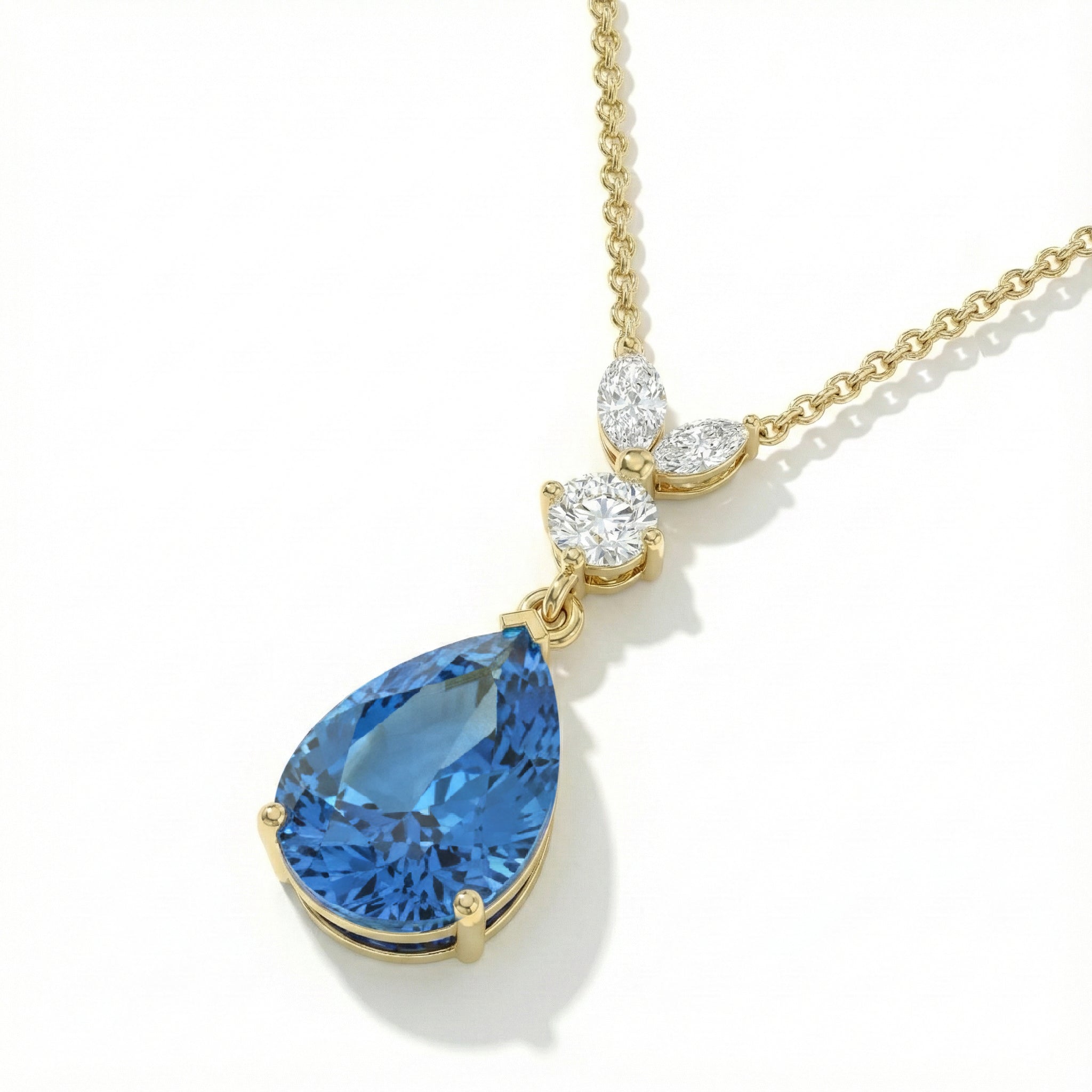 Blue Topaz Pear Teardrop Pendant Necklace in Yellow Gold Plated 1.7ct