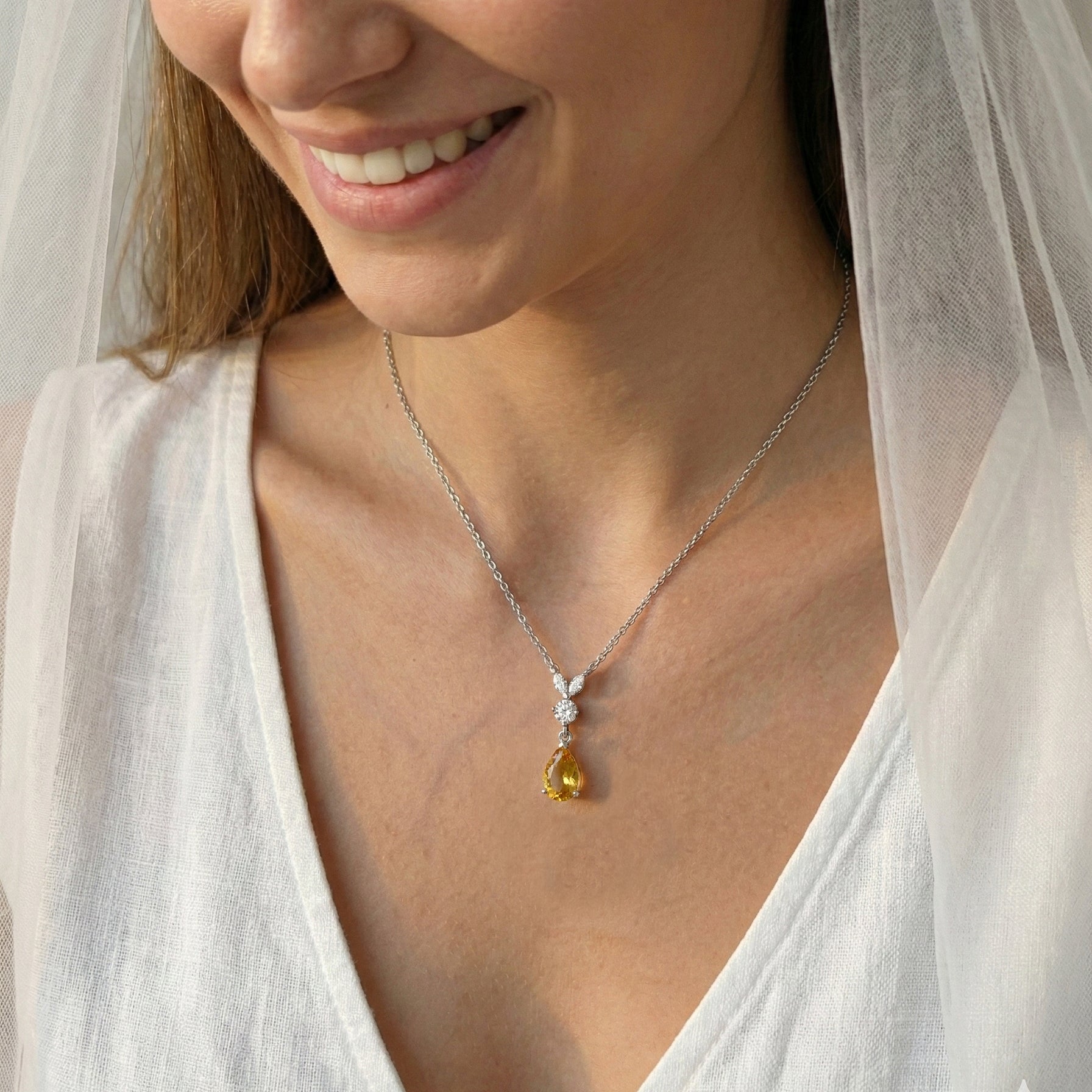 Natural Citrine Pear Teardrop Pendant Necklace in 925 Sterling Silver 1.7ct