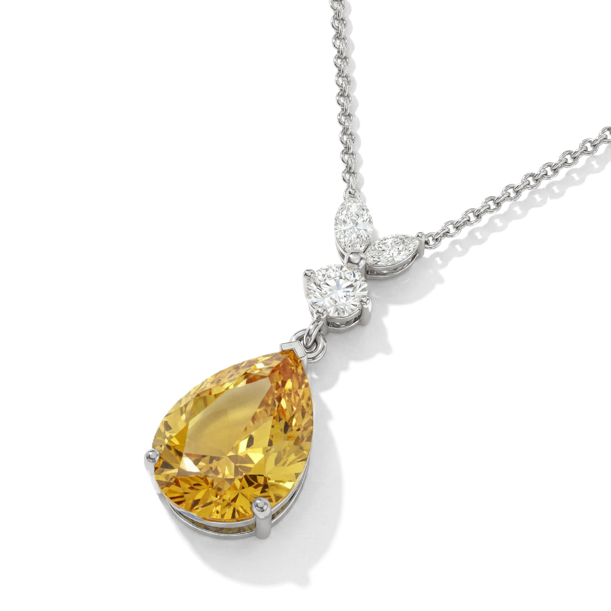 Citrine Pear Teardrop Pendant Necklace in 925 Sterling Silver 1.7ct
