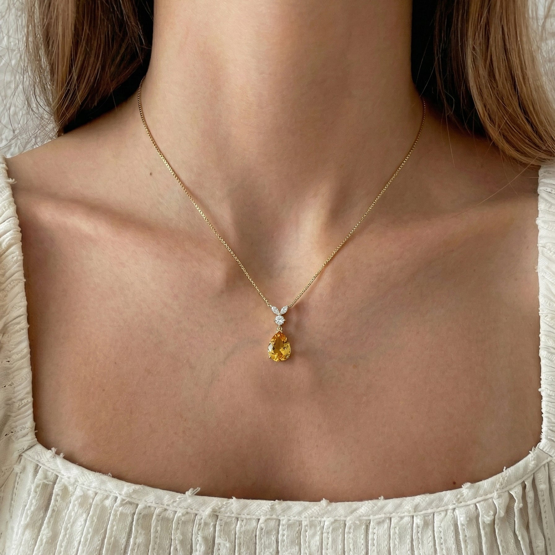 Natural Citrine Pear Teardrop Pendant Necklace in 925 Sterling Silver 1.7ct