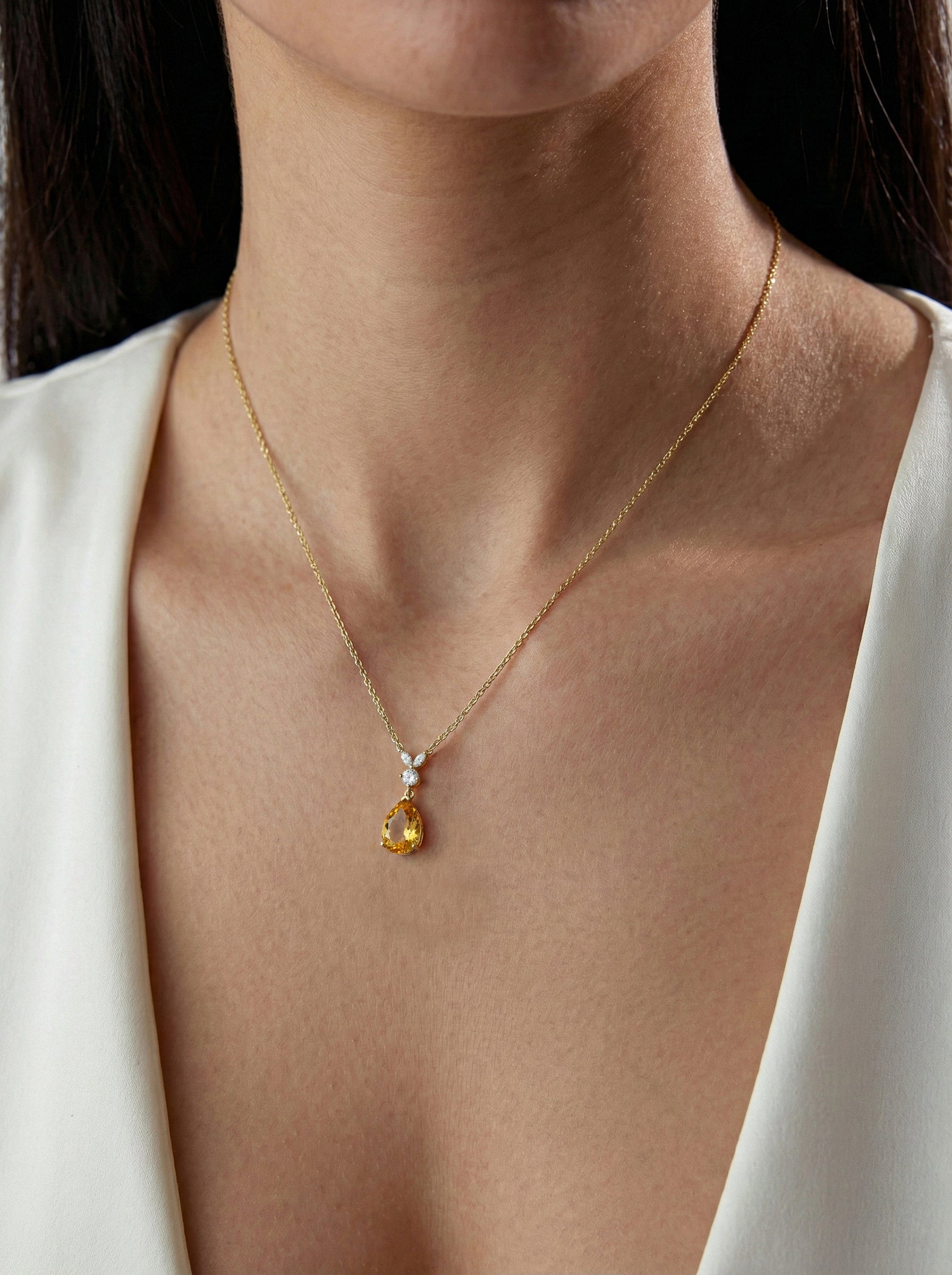 Natural Citrine Pear Teardrop Pendant Necklace in 925 Sterling Silver 1.7ct