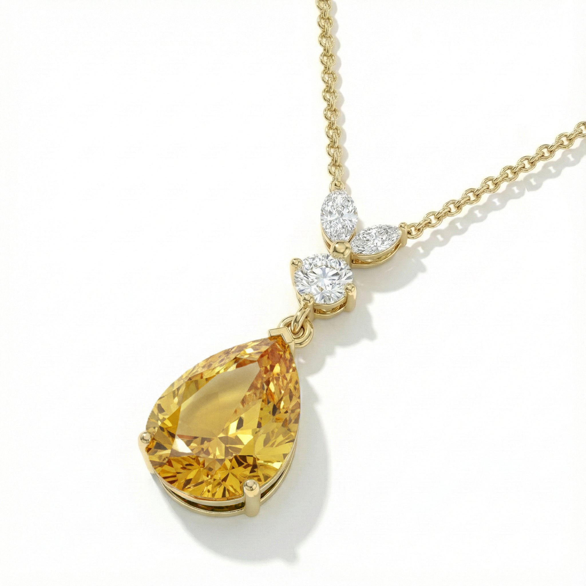 Citrine Pear Teardrop Pendant Necklace in Yellow Gold Plated 1.7ct