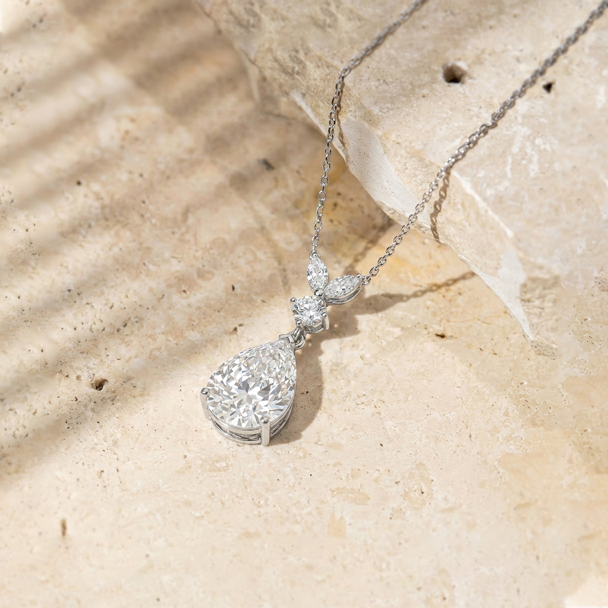 Cubic Zirconia Pear Teardrop Pendant Necklace in 925 Sterling Silver 1.7ct