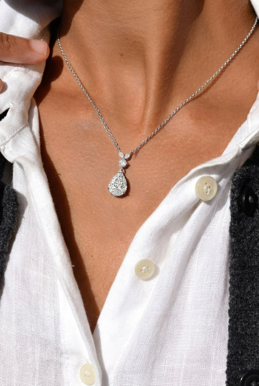 Cubic Zirconia Pear Teardrop Pendant Necklace in 925 Sterling Silver 1.7ct