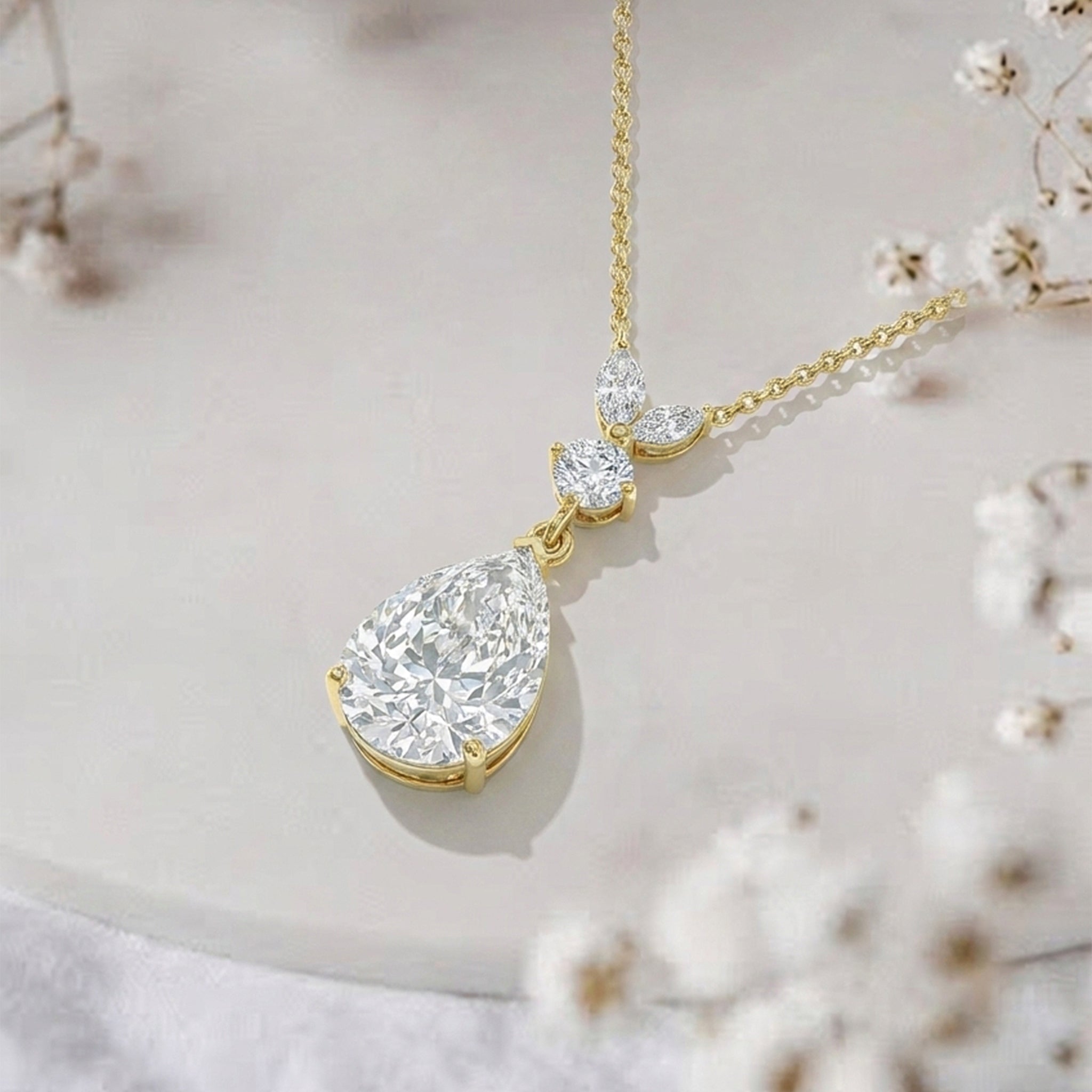 Cubic Zirconia Pear Teardrop Pendant Necklace in 925 Sterling Silver 1.7ct