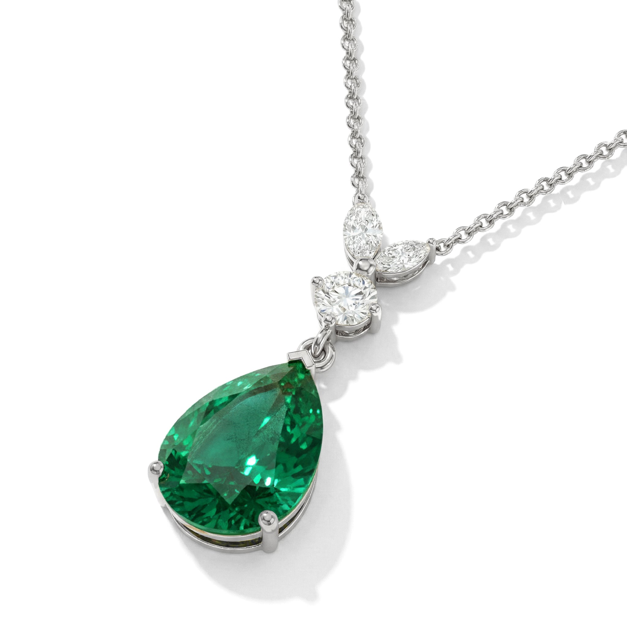 Emerald Pear Teardrop Pendant Necklace in 925 Sterling Silver 1.7ct
