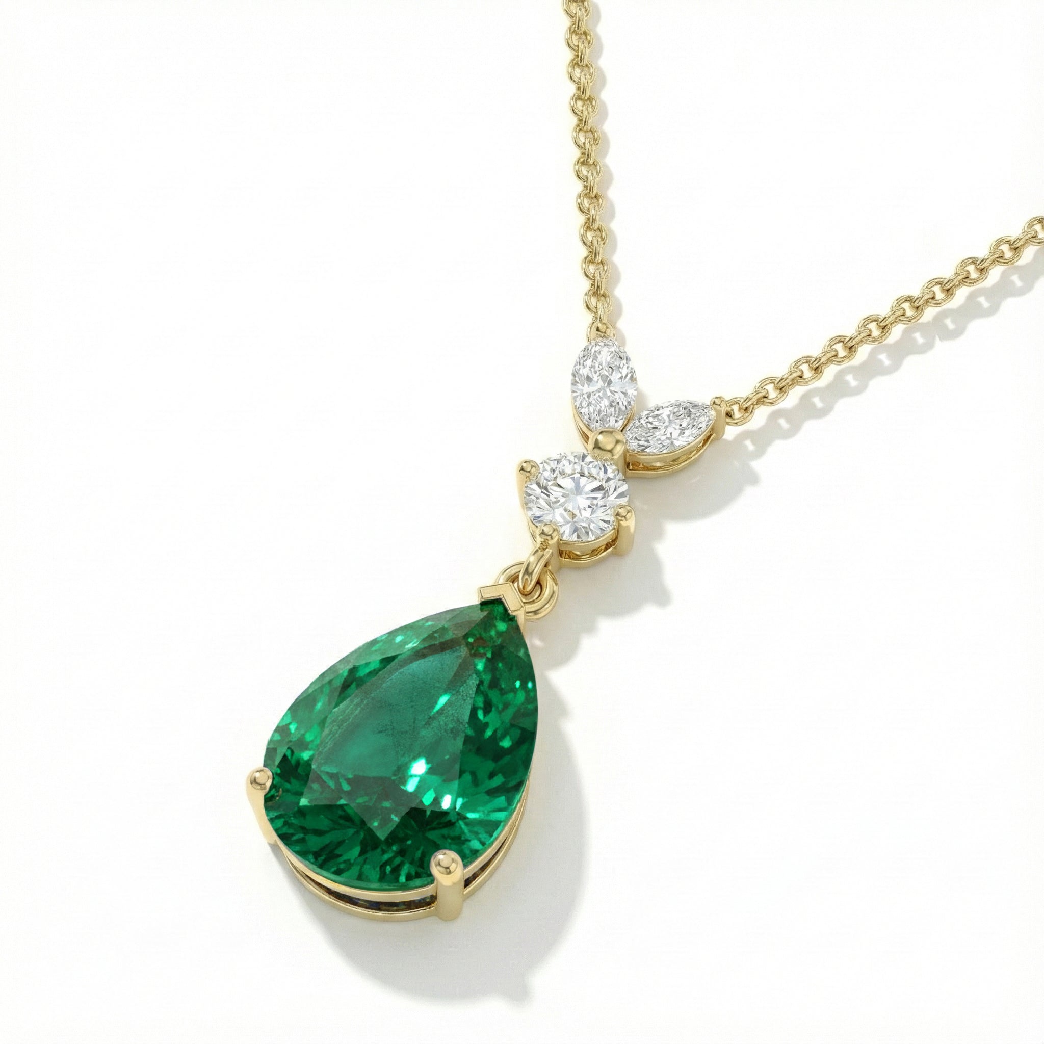 Emerald Pear Teardrop Pendant Necklace in Yellow Gold Plated 1.7ct