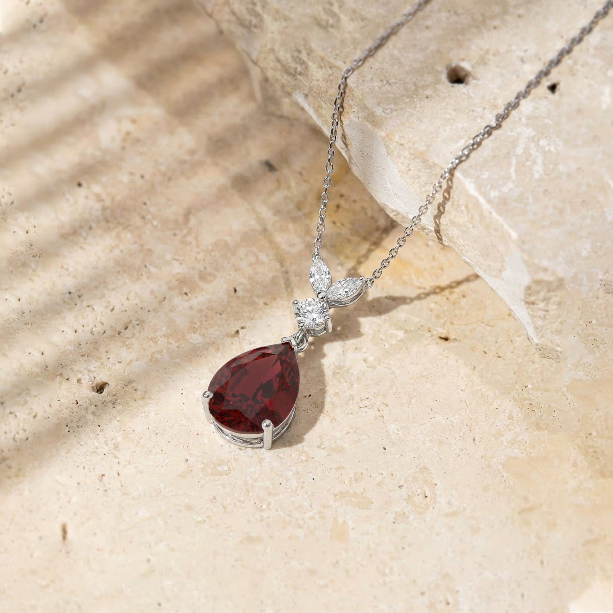 Natural Garnet Pear Teardrop Pendant Necklace in 925 Sterling Silver 1.7ct