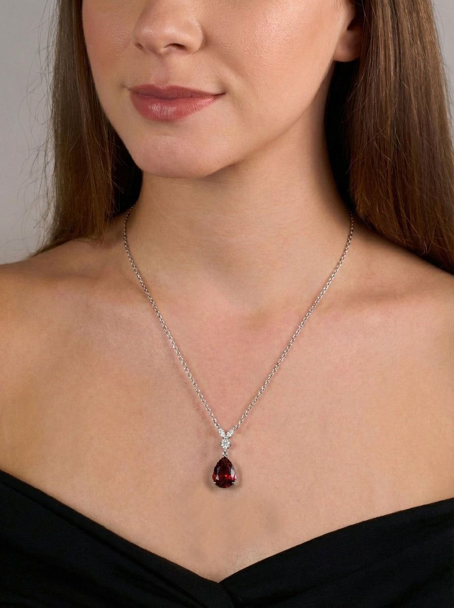 Natural Garnet Pear Teardrop Pendant Necklace in 925 Sterling Silver 1.7ct
