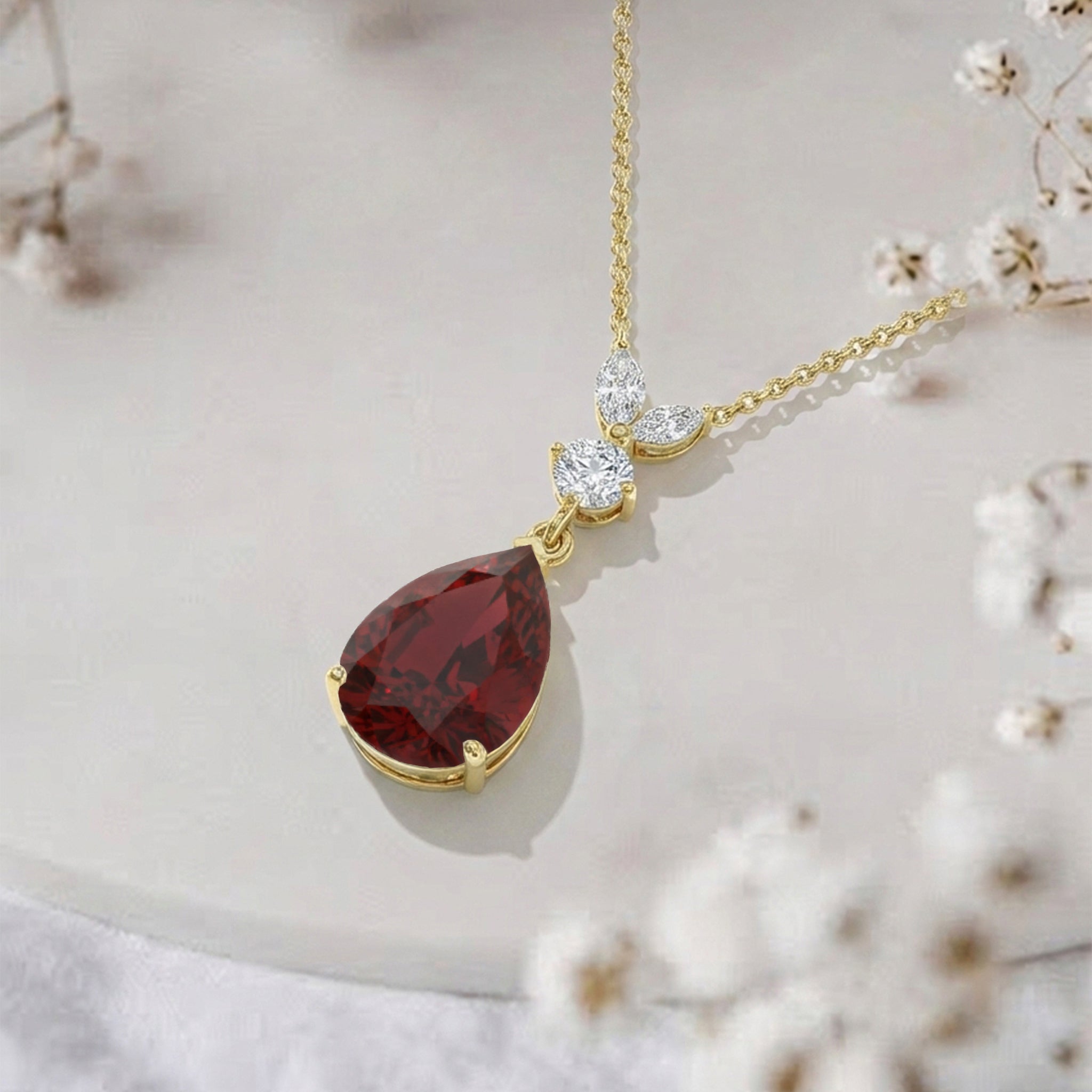 Natural Garnet Pear Teardrop Pendant Necklace in 925 Sterling Silver 1.7ct