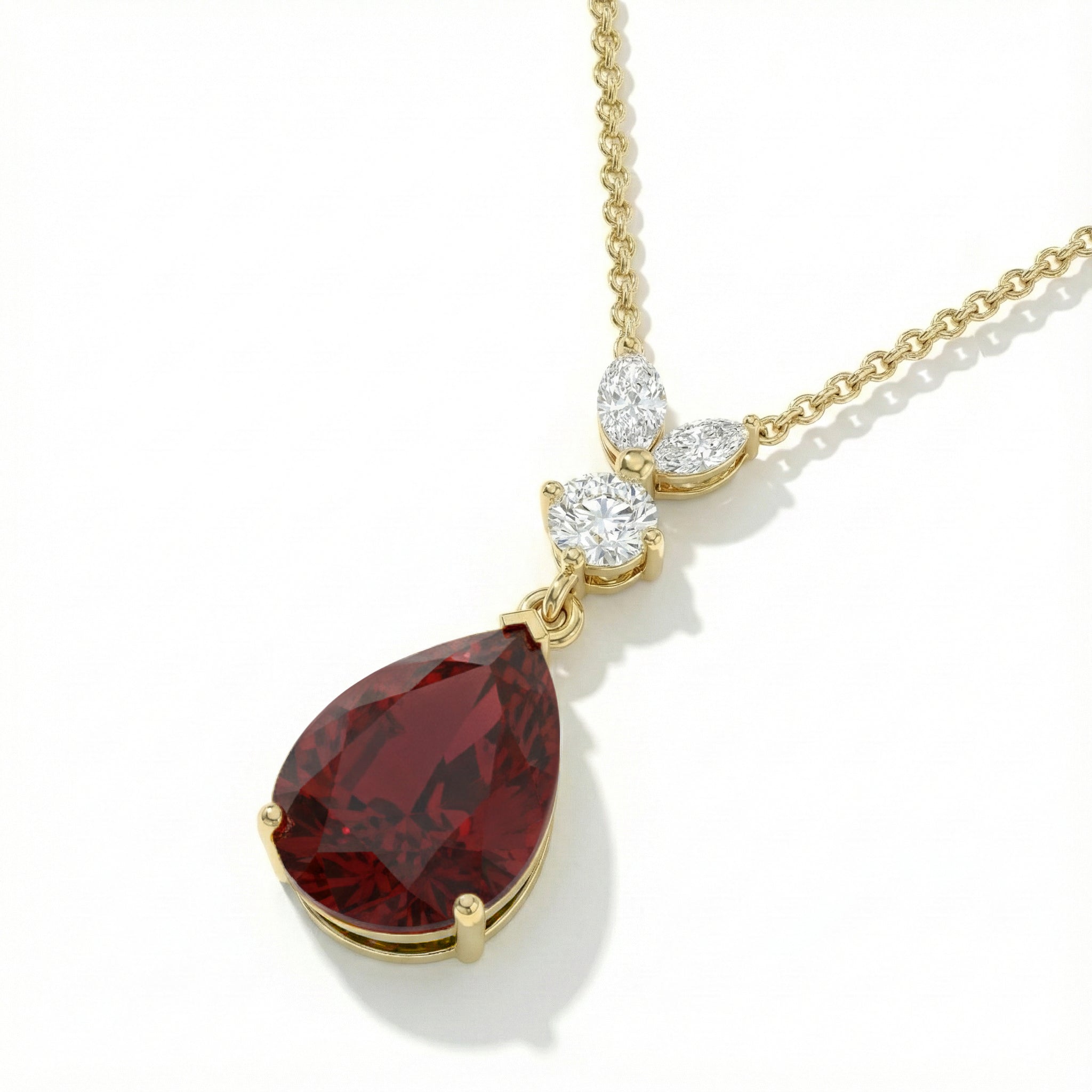 Garnet Pear Teardrop Pendant Necklace in Yellow Gold Plated 1.7ct