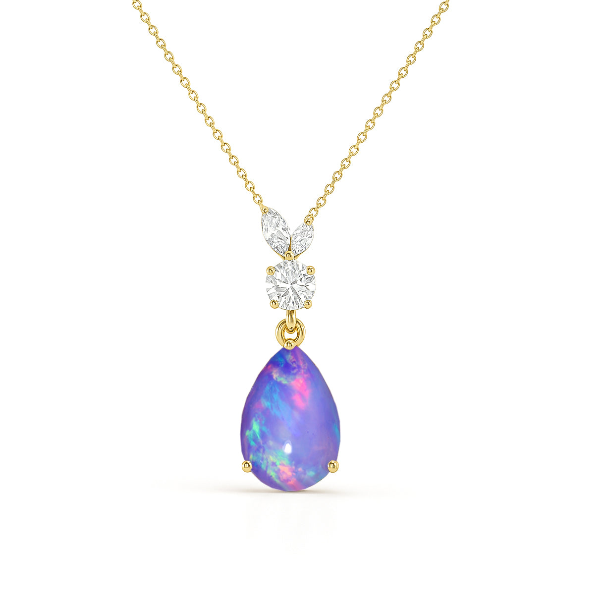 Lavender Opal 10x7mm Pear Teardrop Necklace in 925 Silver Smooth Gem