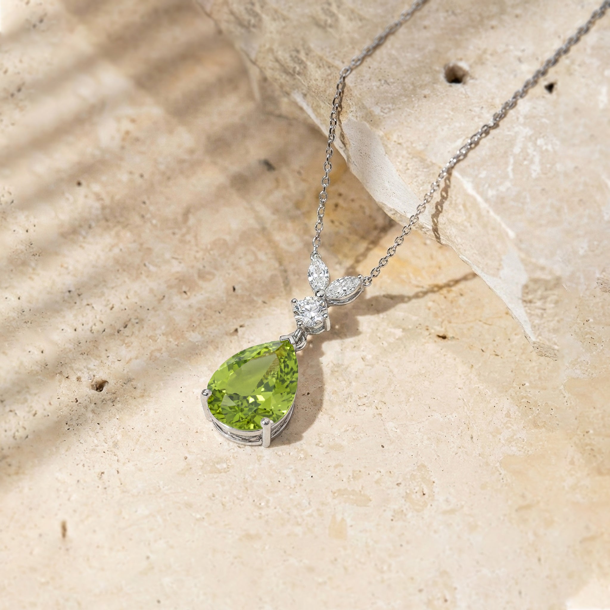 Natural Peridot Pear Teardrop Pendant Necklace in 925 Sterling Silver 1.7ct