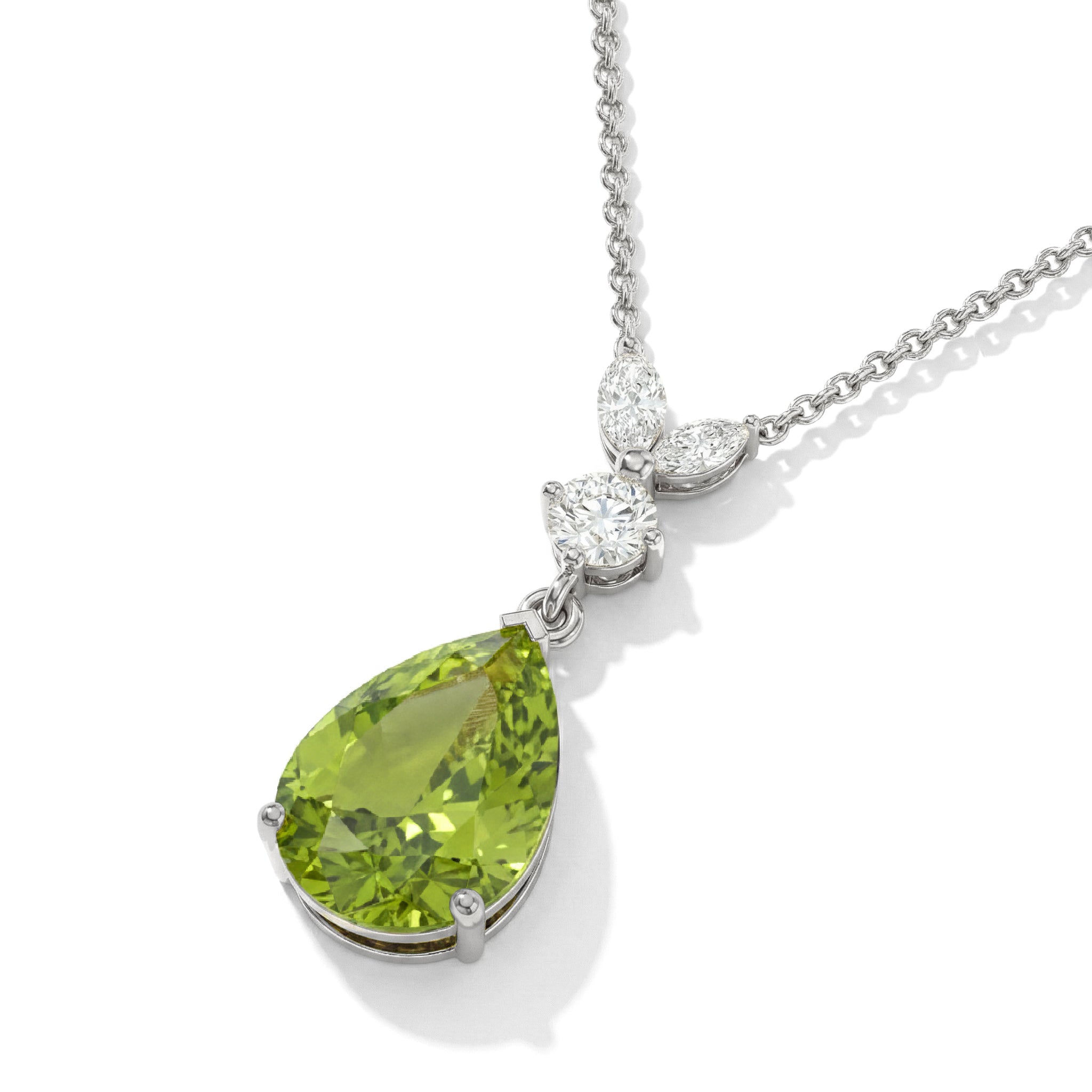 Natural Peridot Pear Teardrop Pendant Necklace in 925 Sterling Silver 1.7ct
