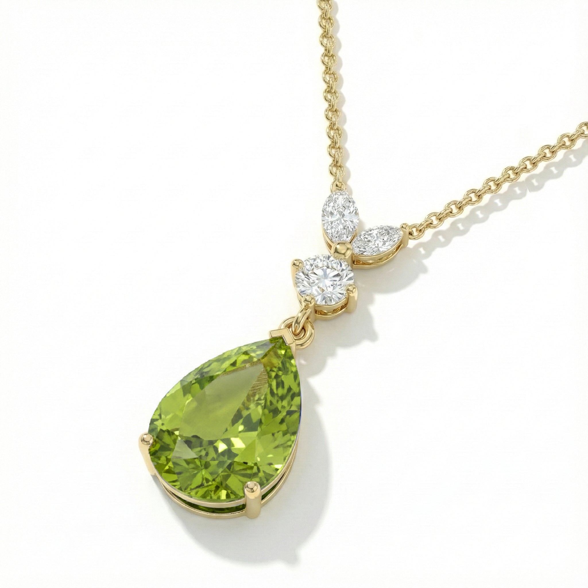 Peridot Pear Teardrop Pendant Necklace in Yellow Gold Plated 1.7ct