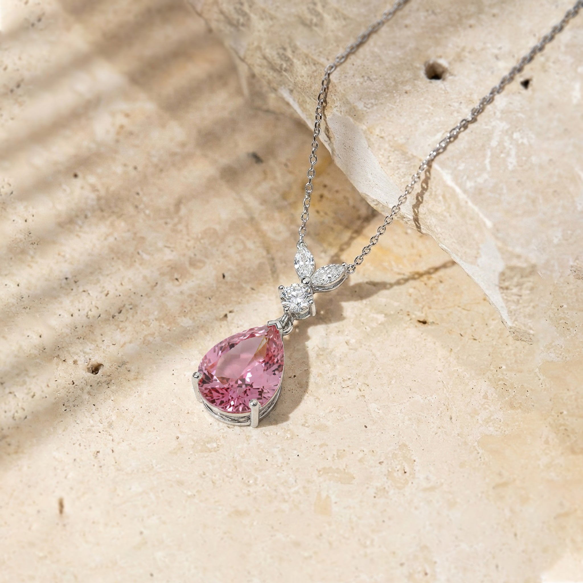 Pink Tourmaline Pear Teardrop Pendant Necklace in 925 Sterling Silver 1.7ct