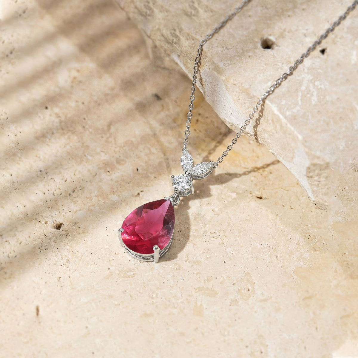 Pink Tourmaline Pear Teardrop Pendant Necklace in 925 Sterling Silver 1.7ct