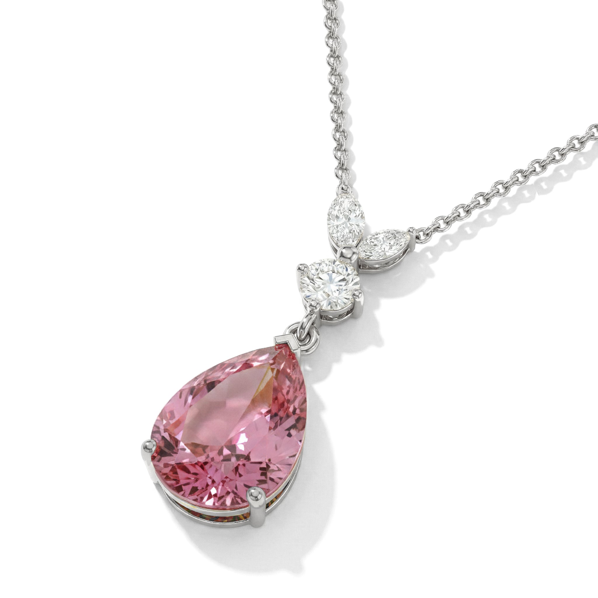 Pink Tourmaline Pear Teardrop Pendant Necklace in 925 Sterling Silver 1.7ct