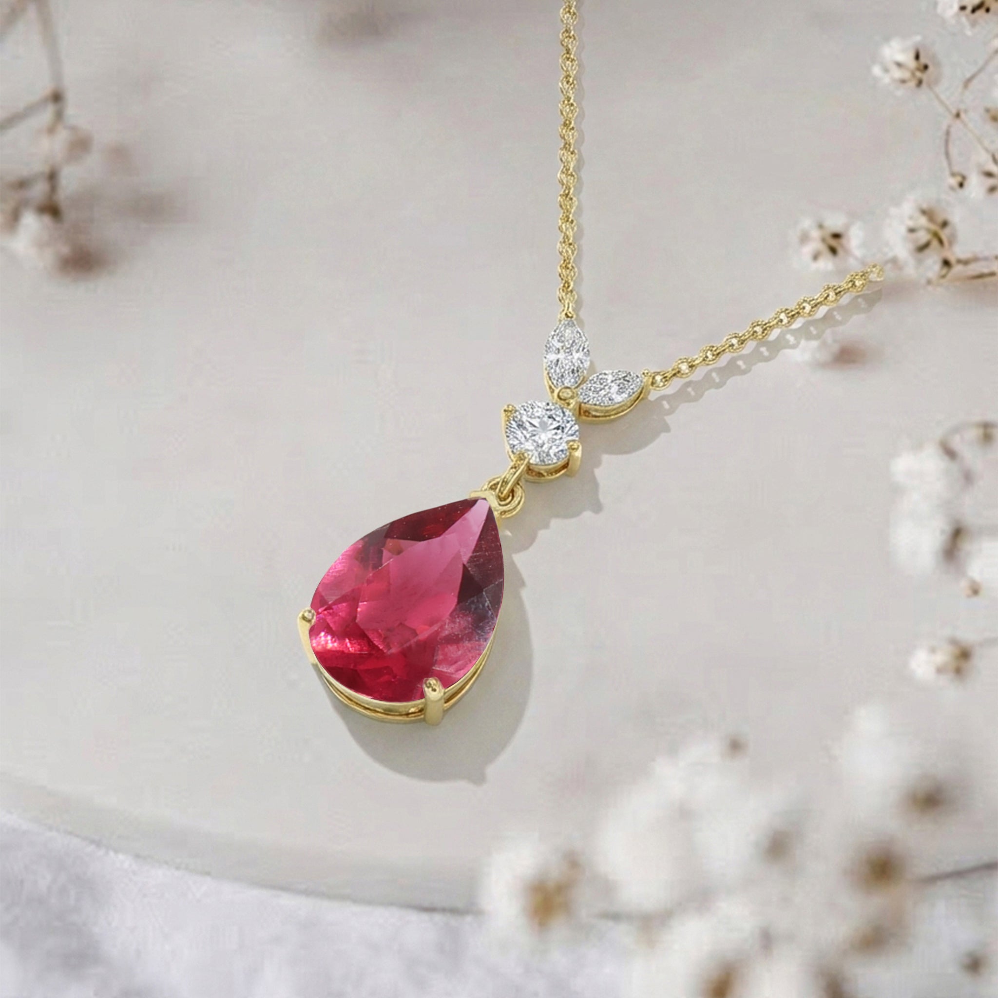Pink Tourmaline Pear Teardrop Pendant Necklace in 925 Sterling Silver 1.7ct