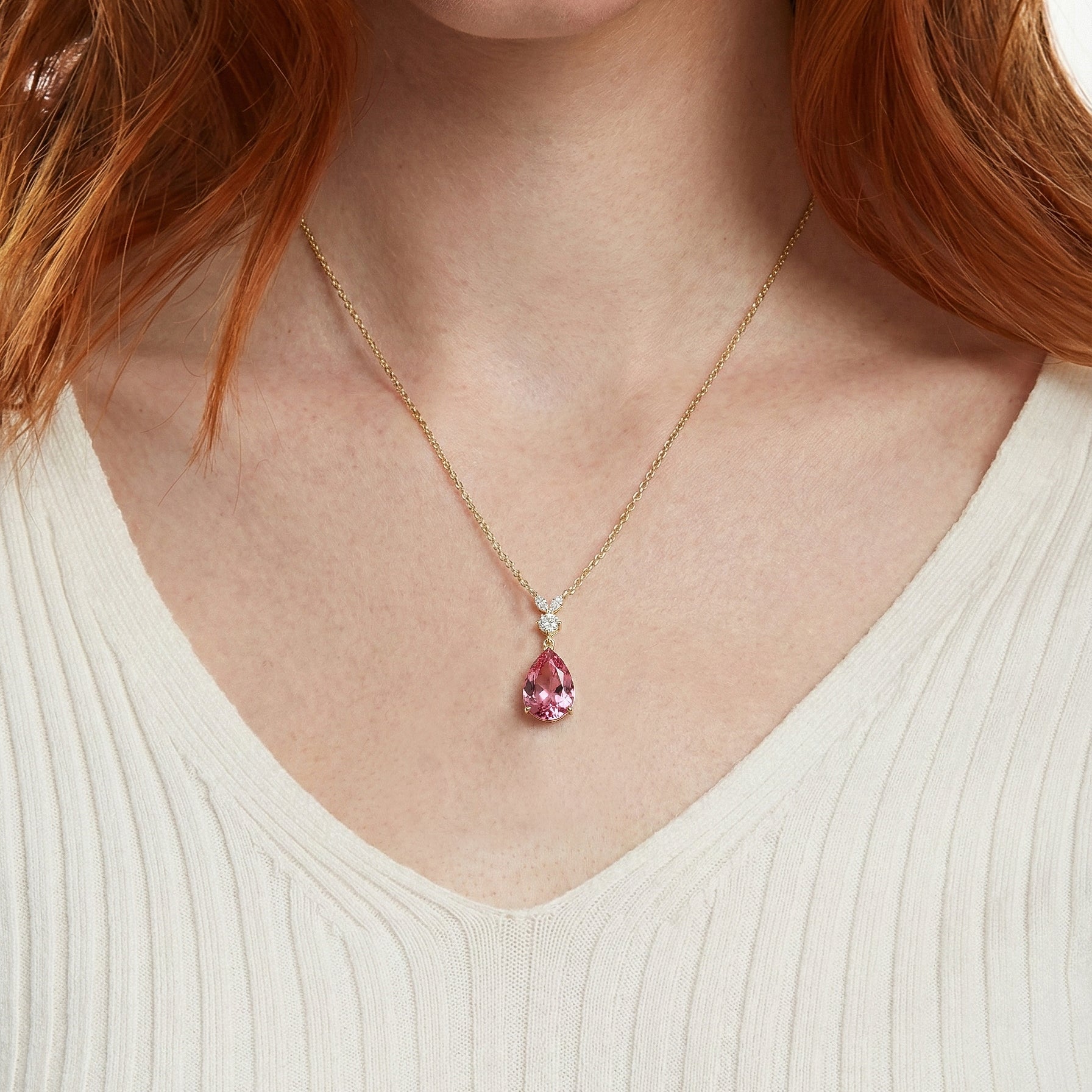 Pink Tourmaline Pear Teardrop Pendant Necklace in 925 Sterling Silver 1.7ct