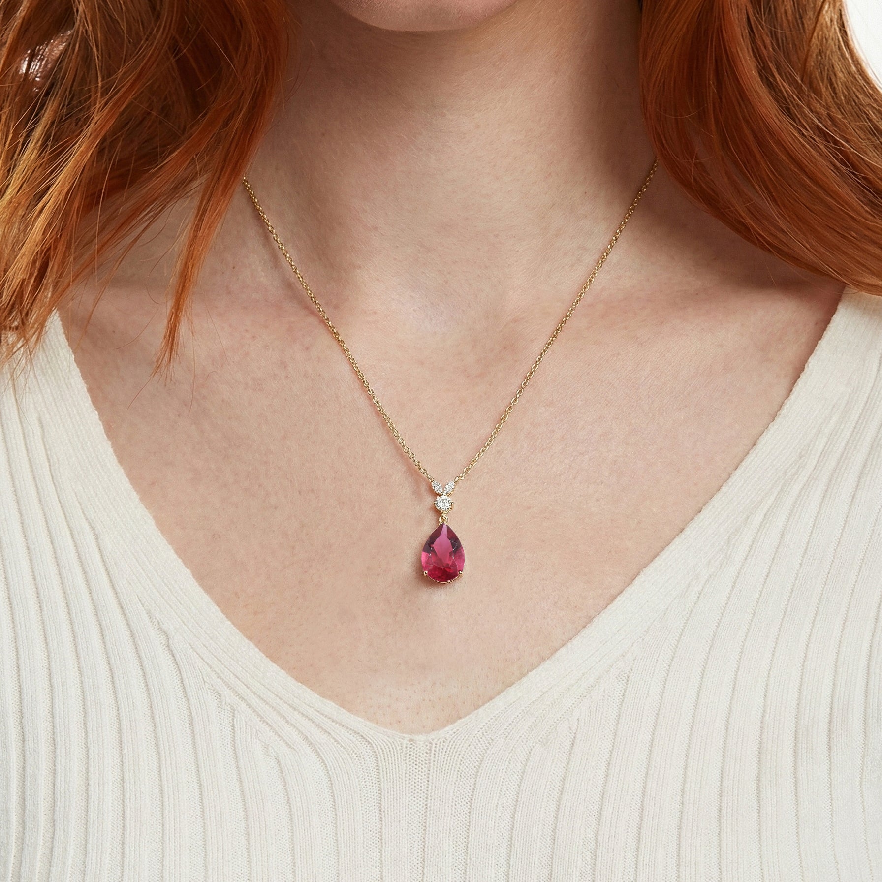 Pink Tourmaline Pear Teardrop Pendant Necklace in 925 Sterling Silver 1.7ct