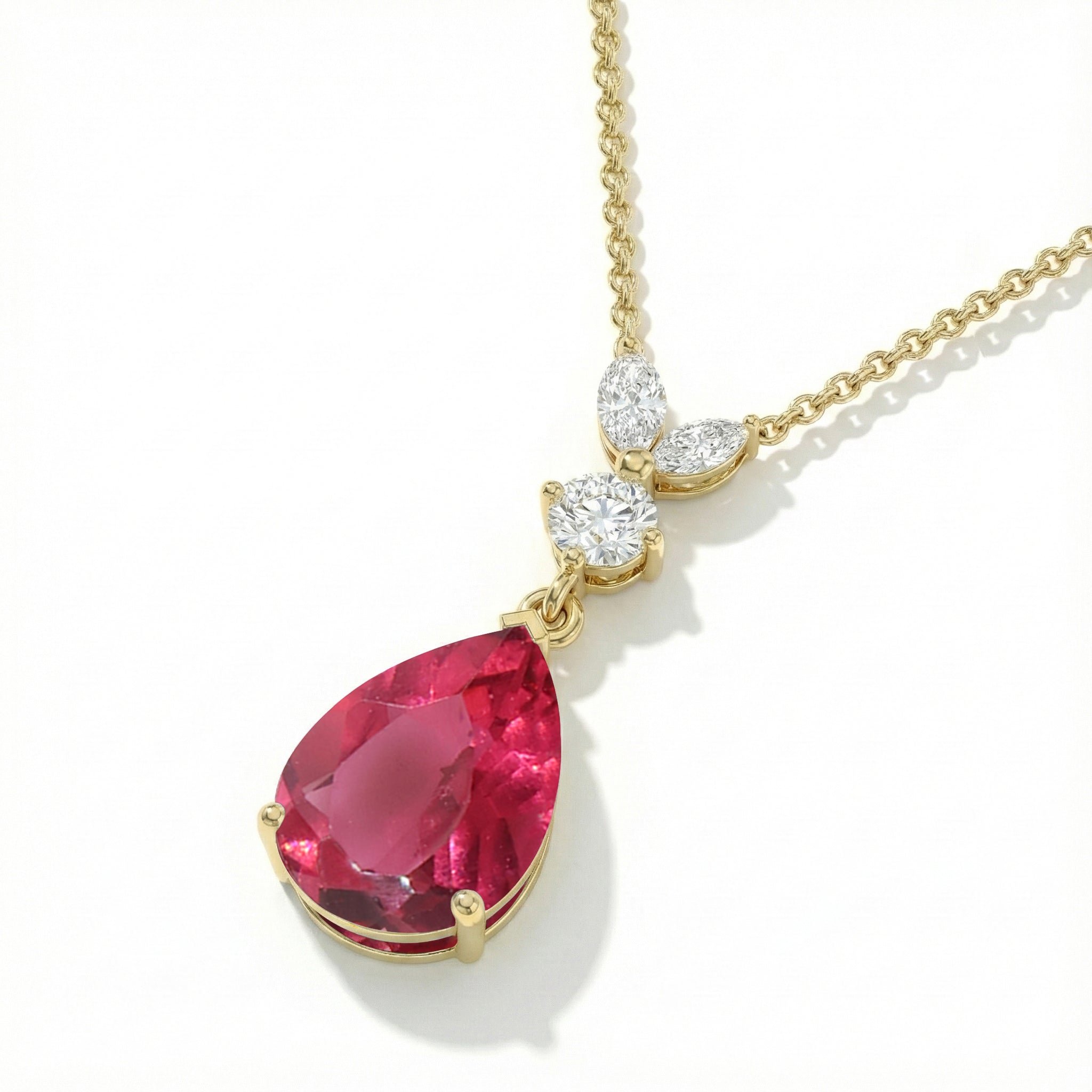 Pink Tourmaline Pear Teardrop Pendant Necklace in 925 Sterling Silver 1.7ct