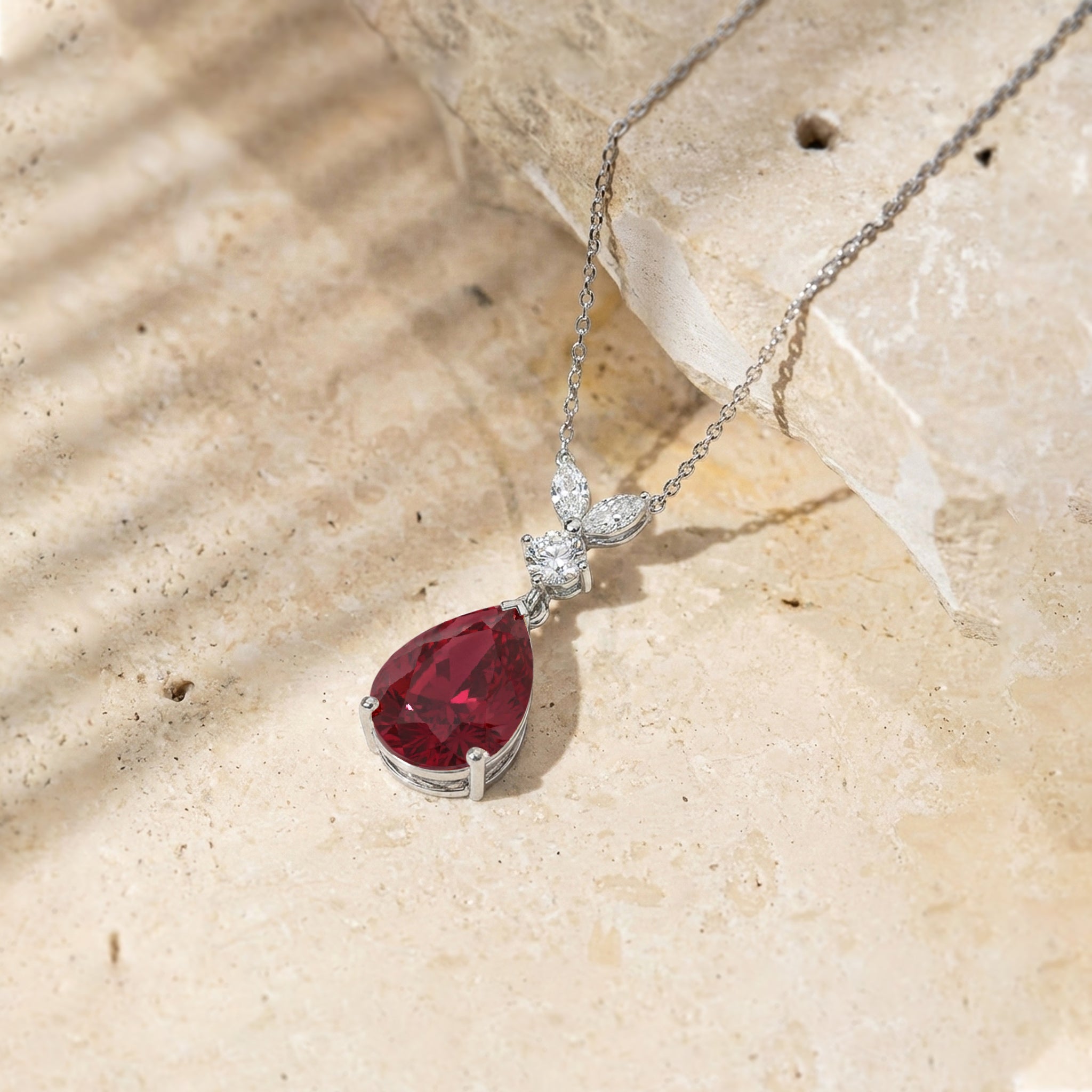 Ruby Pear Teardrop Pendant Necklace in 925 Sterling Silver 1.7ct