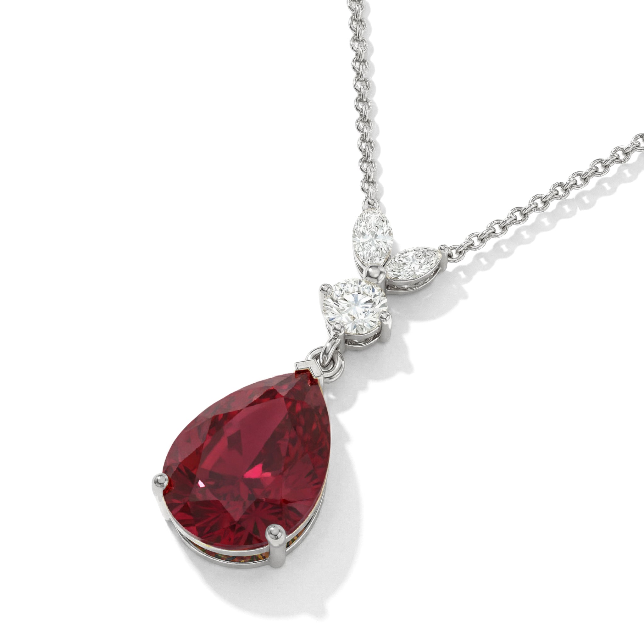 Ruby Pear Teardrop Pendant Necklace in 925 Sterling Silver 1.7ct