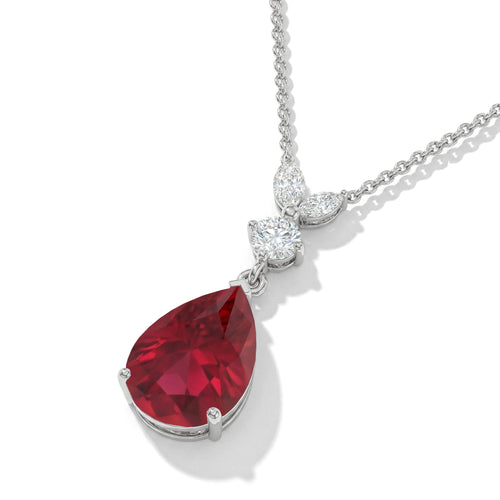 Ruby Pear Teardrop Pendant Necklace in 925 Sterling Silver 1.7ct