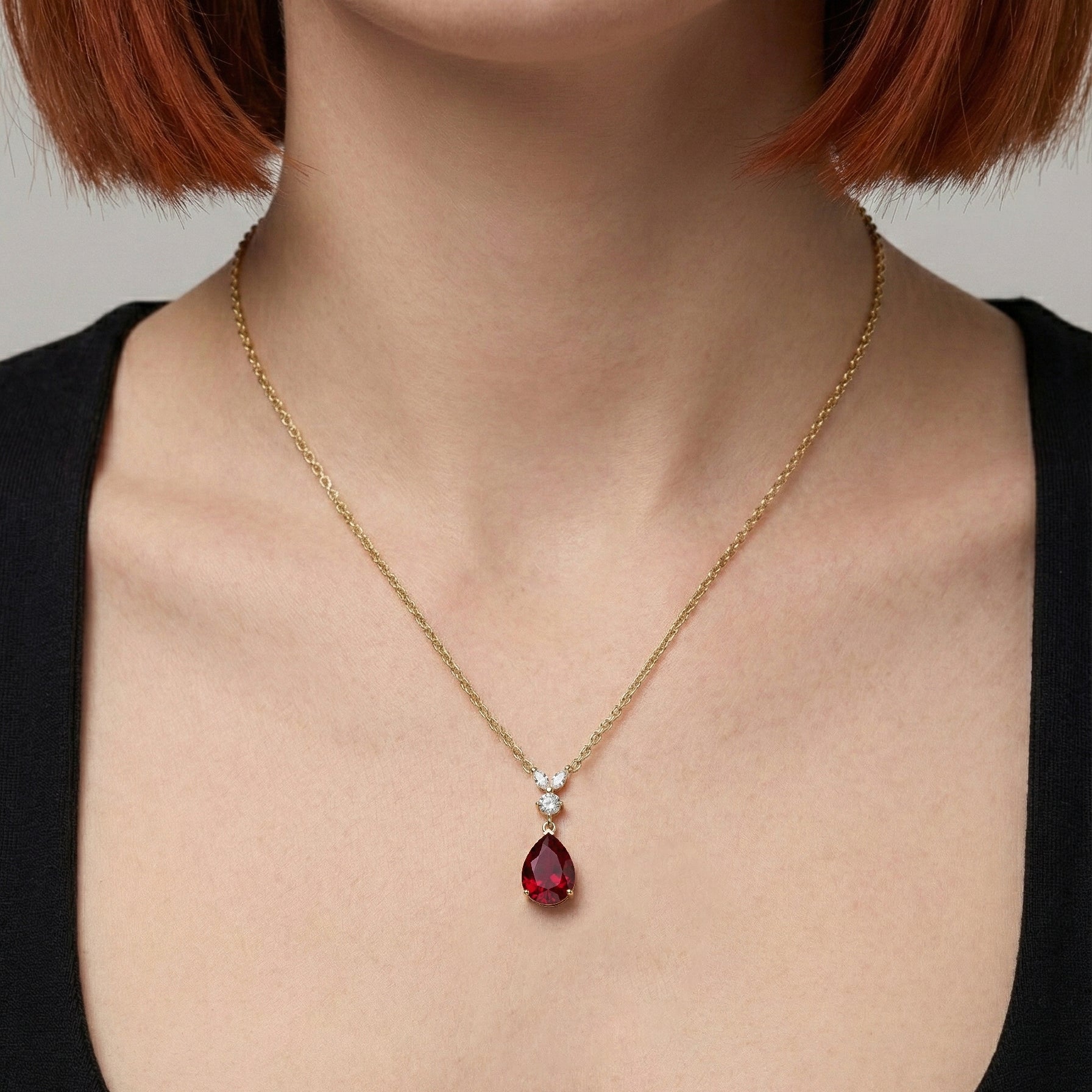 Ruby Pear Teardrop Pendant Necklace in Yellow Gold Plated 1.7ct