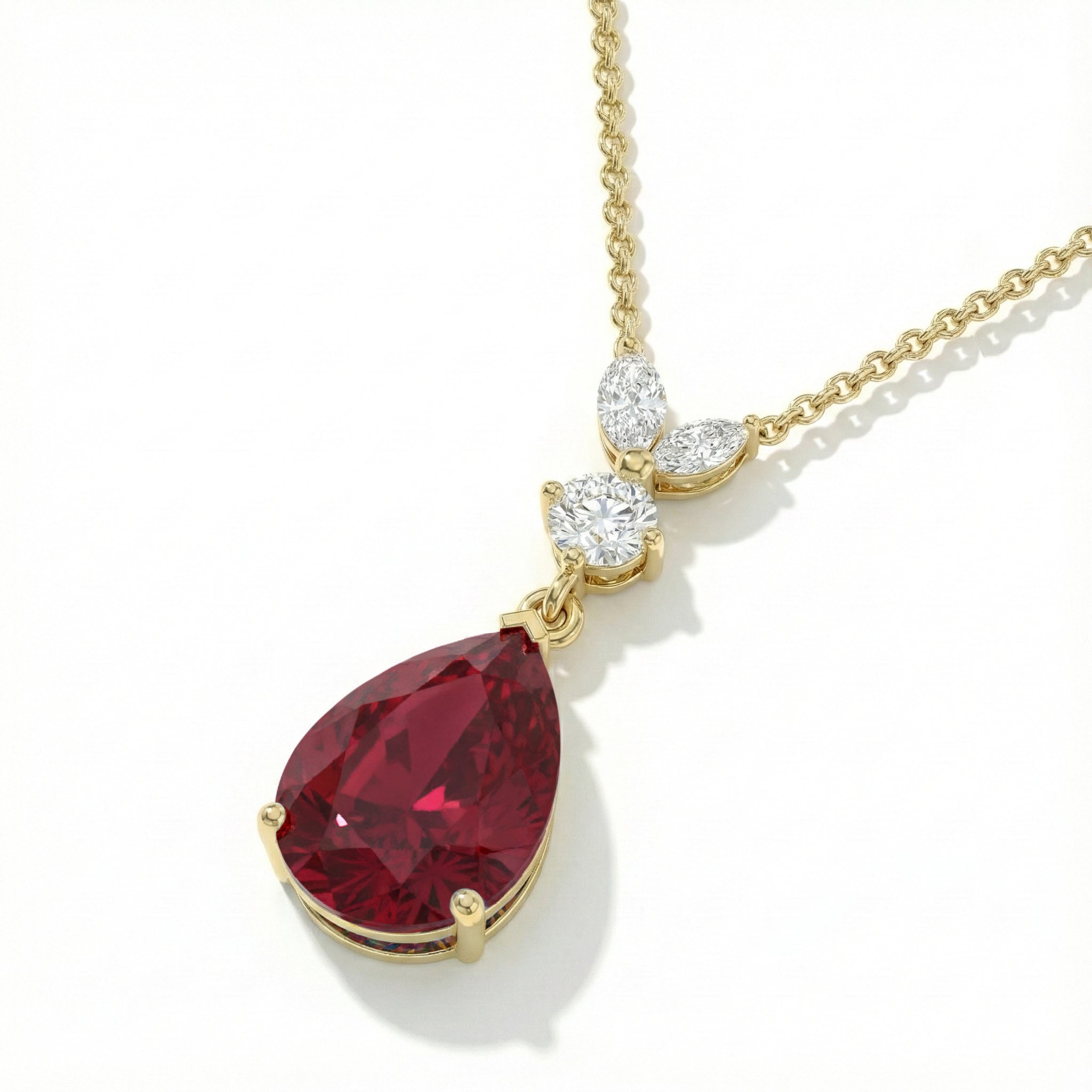 Ruby Pear Teardrop Pendant Necklace in Yellow Gold Plated 1.7ct