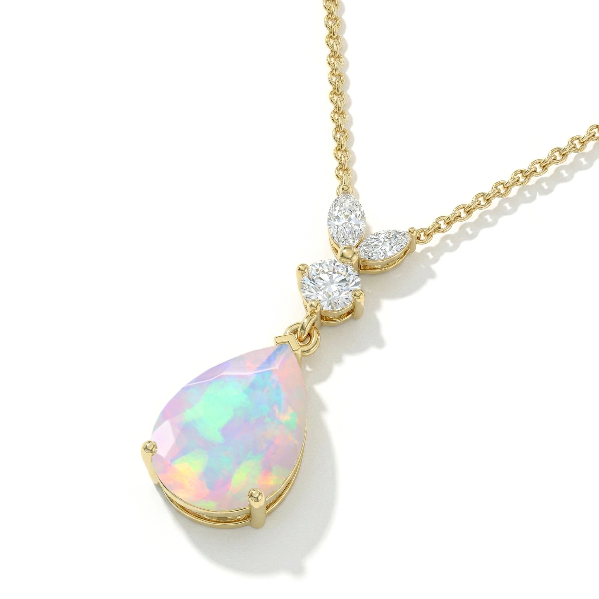 White Opal Pear Teardrop Pendant Necklace in Yellow Gold Plated 1.7ct