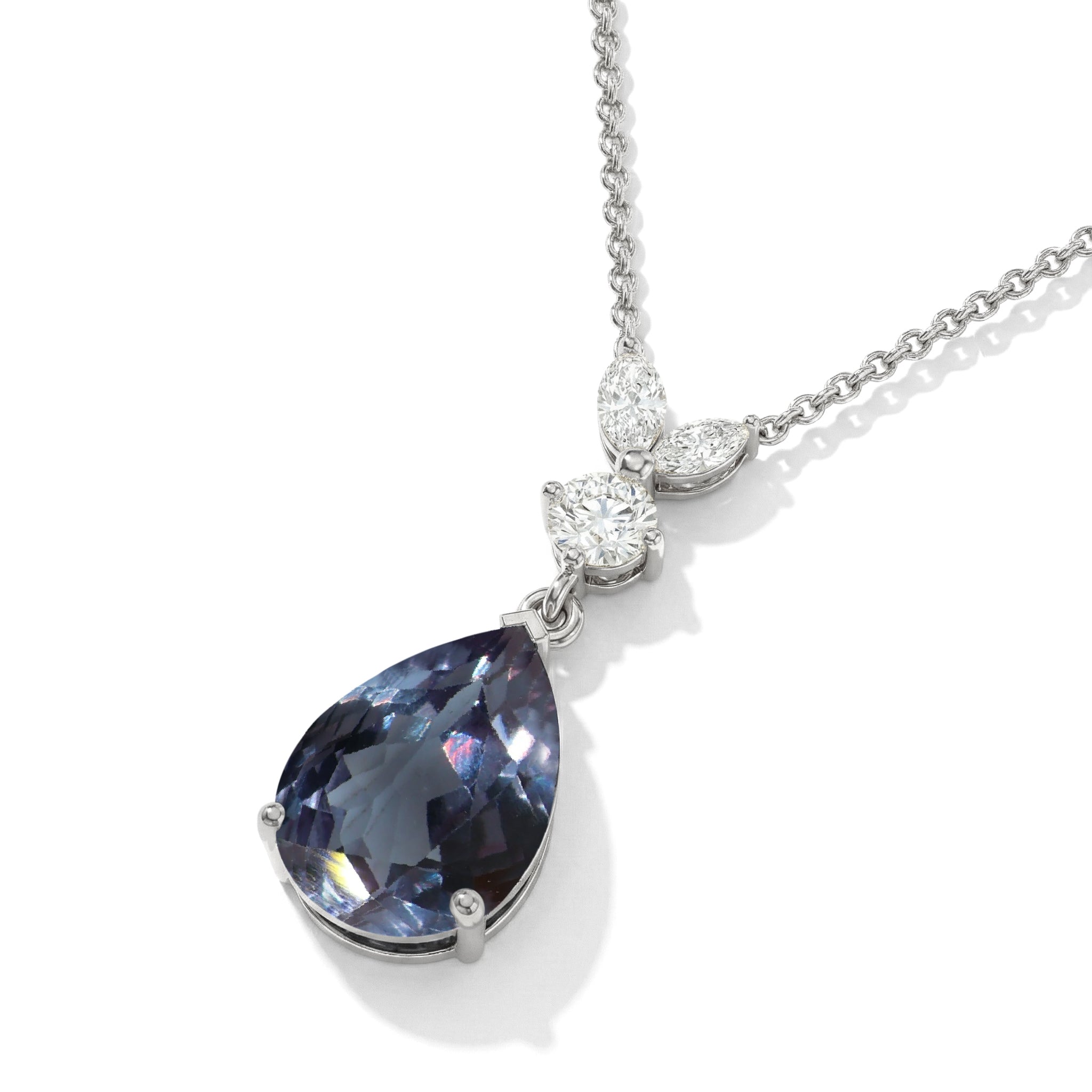 Natural Alexandrite Pear Teardrop Pendant Necklace in 925 Sterling Silver 1.7ct