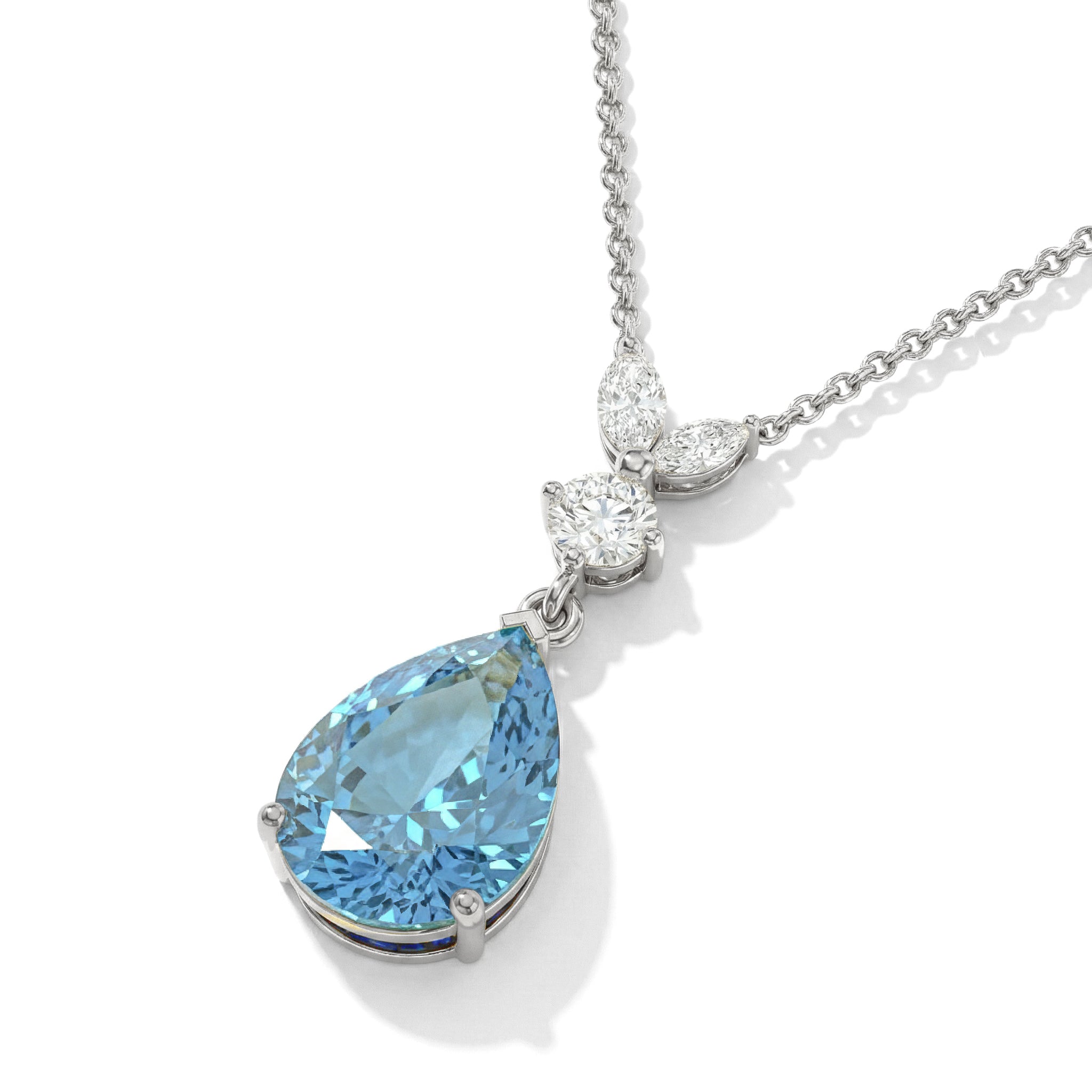Aquamarine Pear Teardrop Pendant Necklace in 925 Sterling Silver 1.7ct