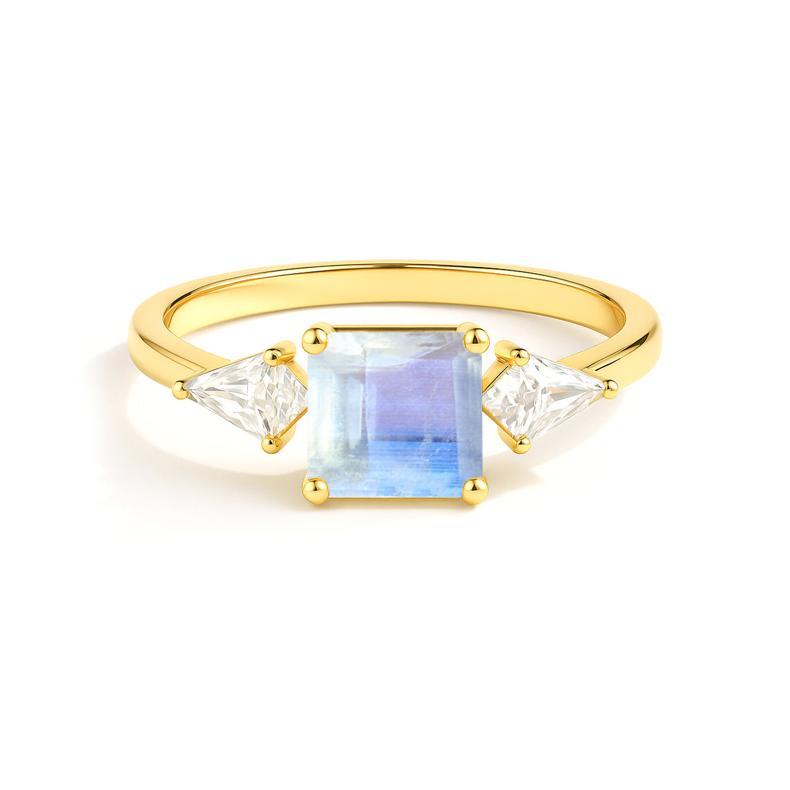 Three Stone Ring with Natural Moonstone and Cubic Zirconia for Her