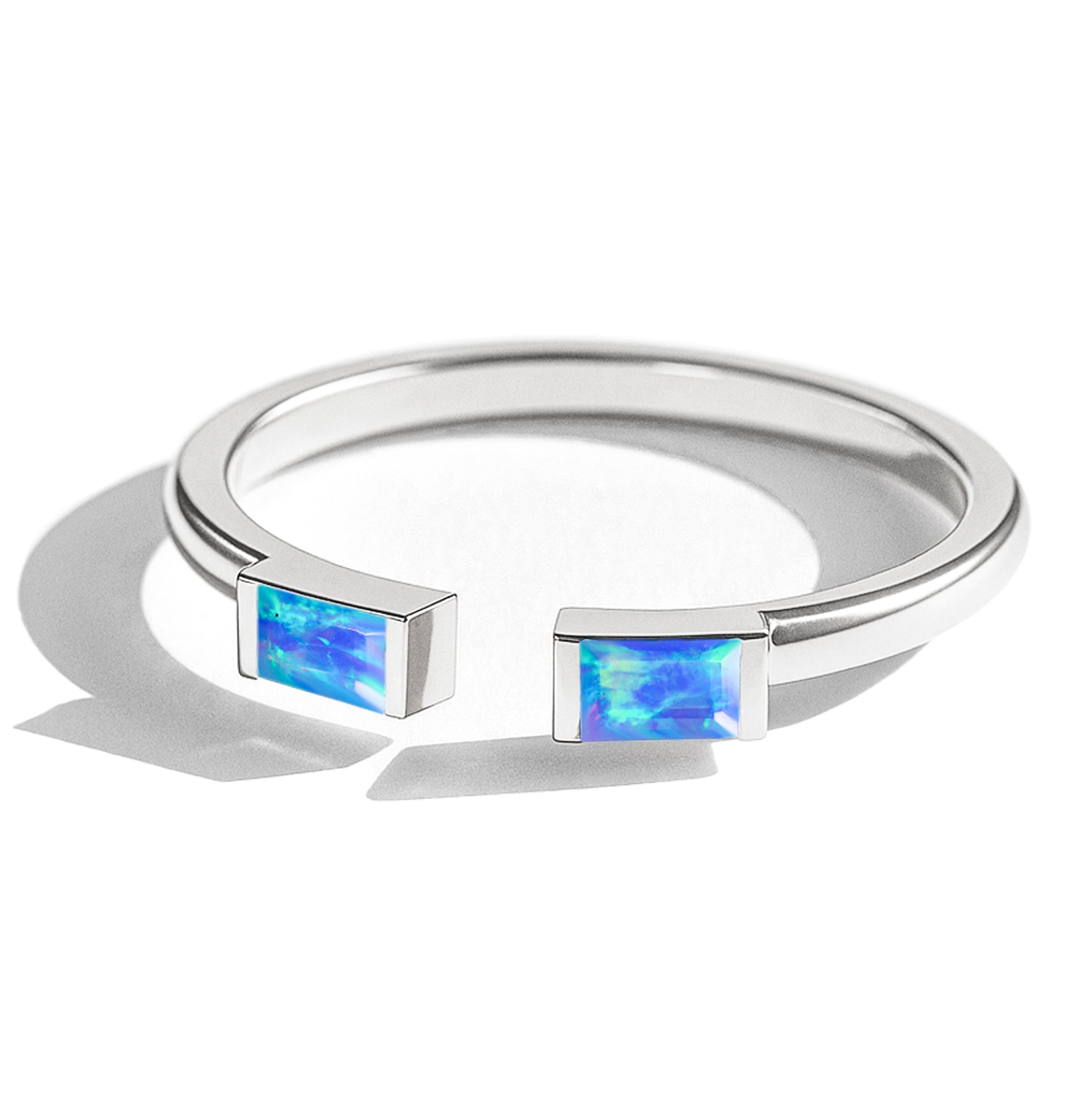 Natural Blue Opal Baguette Open Ring in 925 Sterling Silver 5x2mm 0.50ct