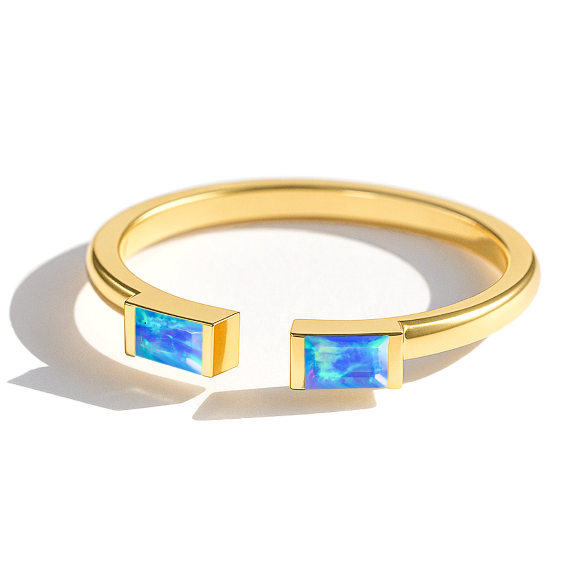 Natural Blue Opal Baguette Open Ring in 925 Sterling Silver 5x2mm 0.50ct