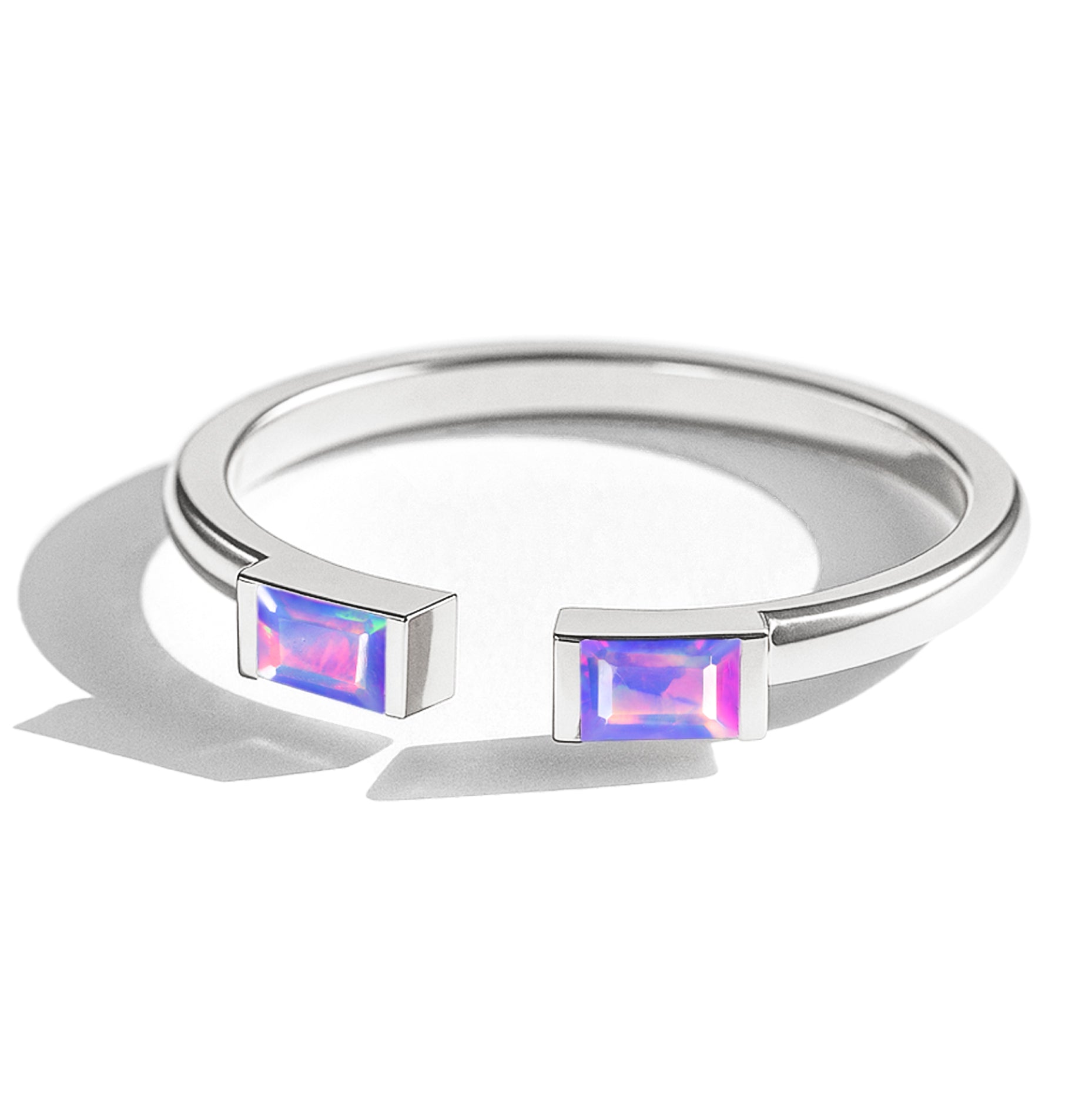 Natural Lavender Opal Baguette Open Ring in 925 Sterling Silver 5x2mm 0.50ct