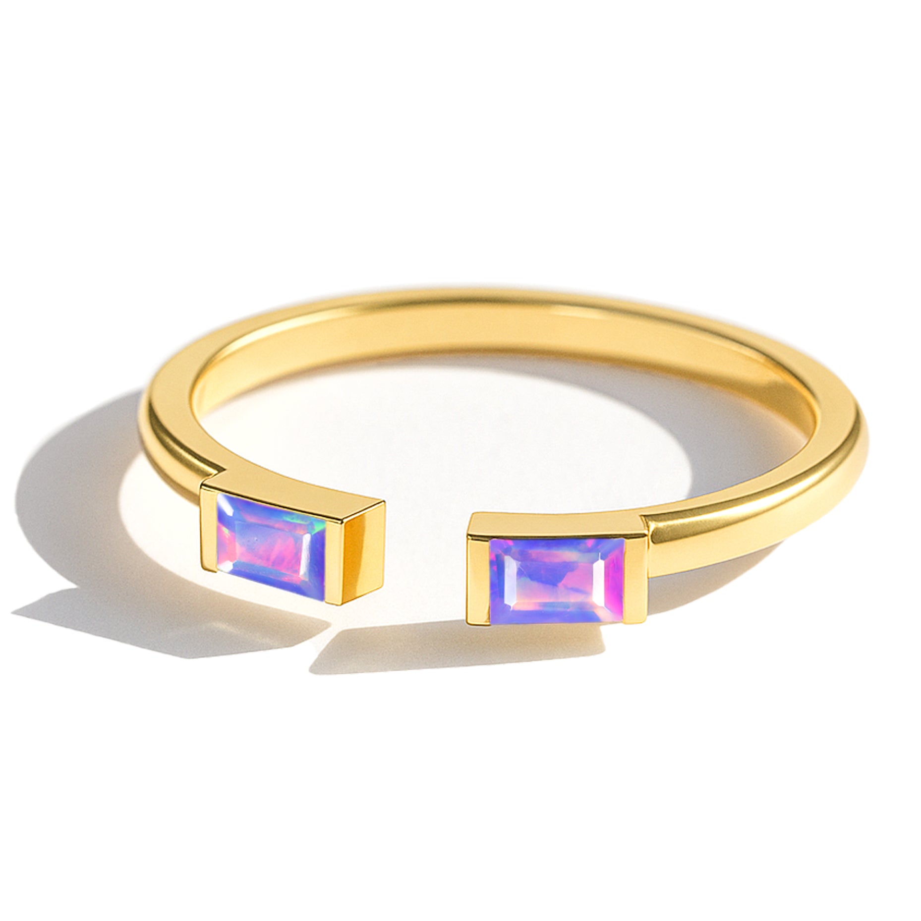 Natural Lavender Opal Baguette Open Ring in 925 Sterling Silver 5x2mm 0.50ct