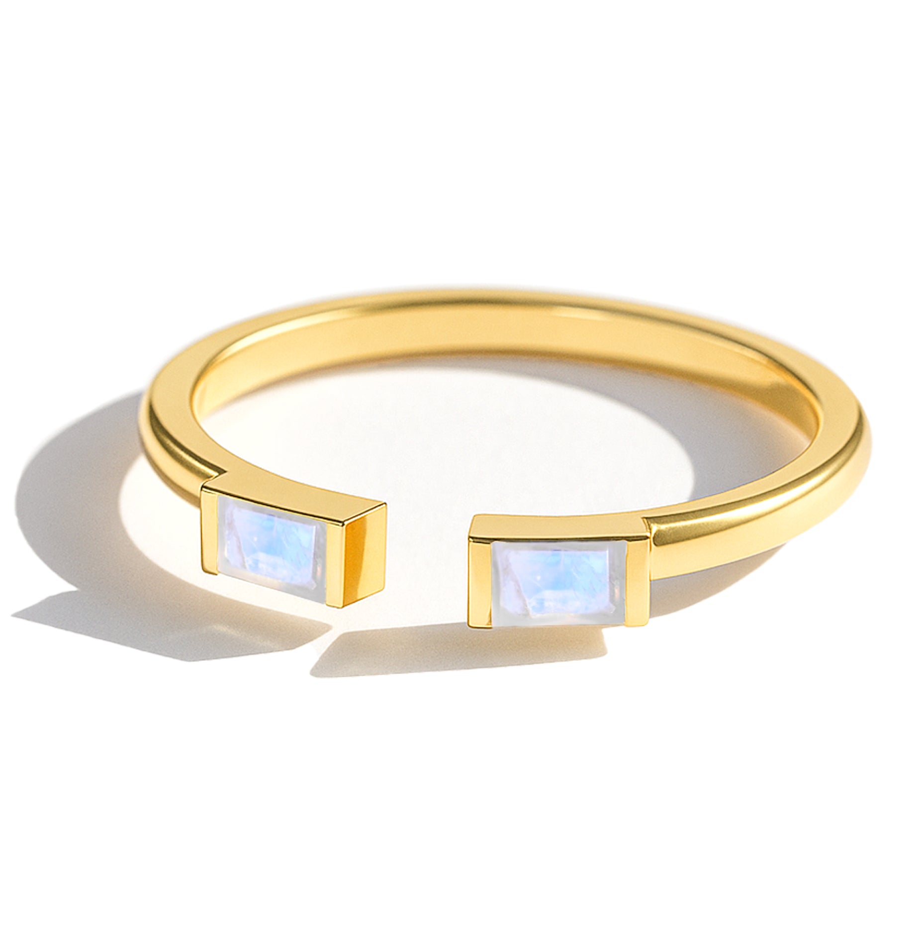 Natural Moonstone Baguette Open Ring in 925 Sterling Silver 5x2mm 0.80ct