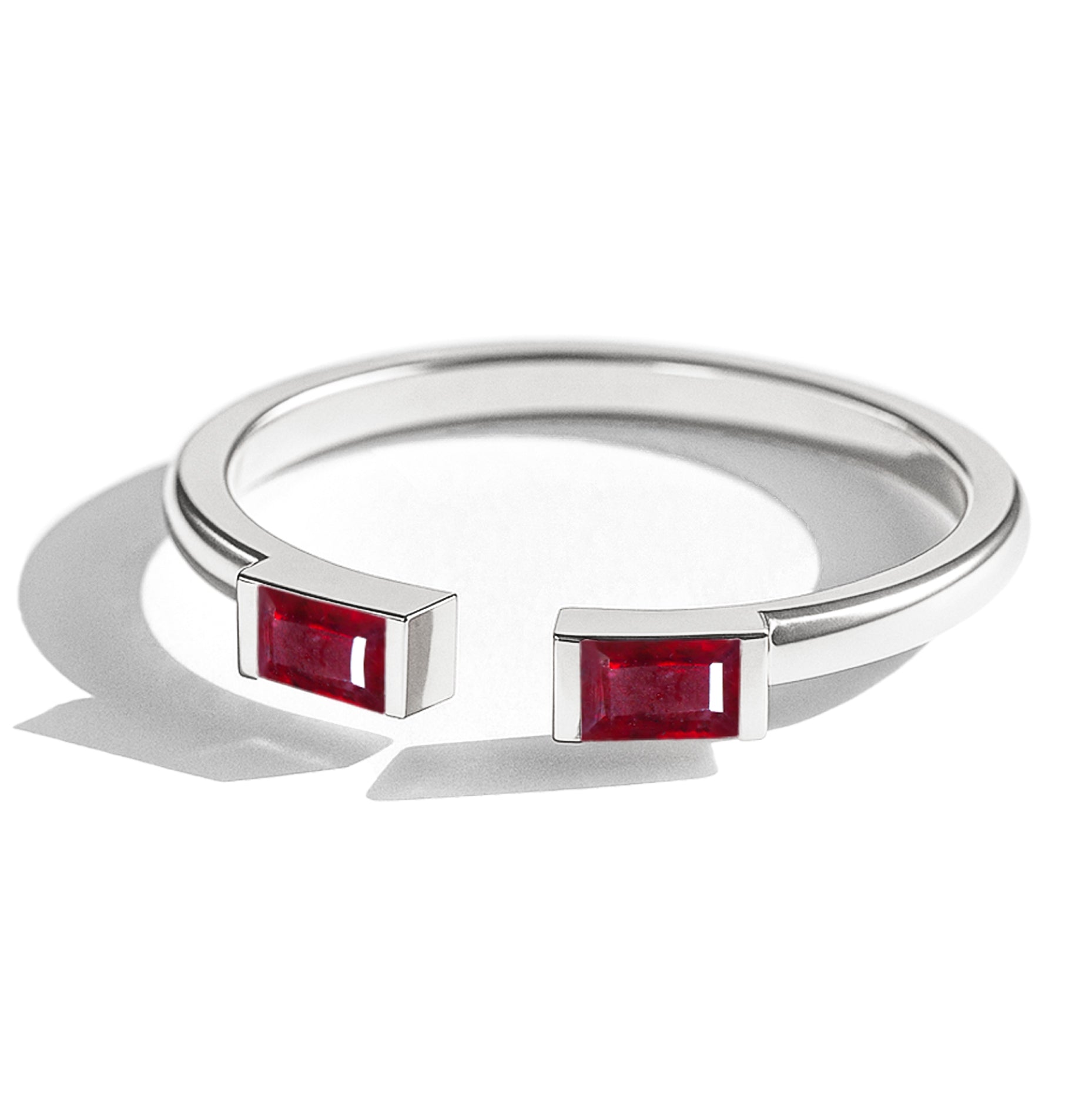 Natural Ruby Baguette Open Ring in 925 Sterling Silver 5x2mm 0.80ct
