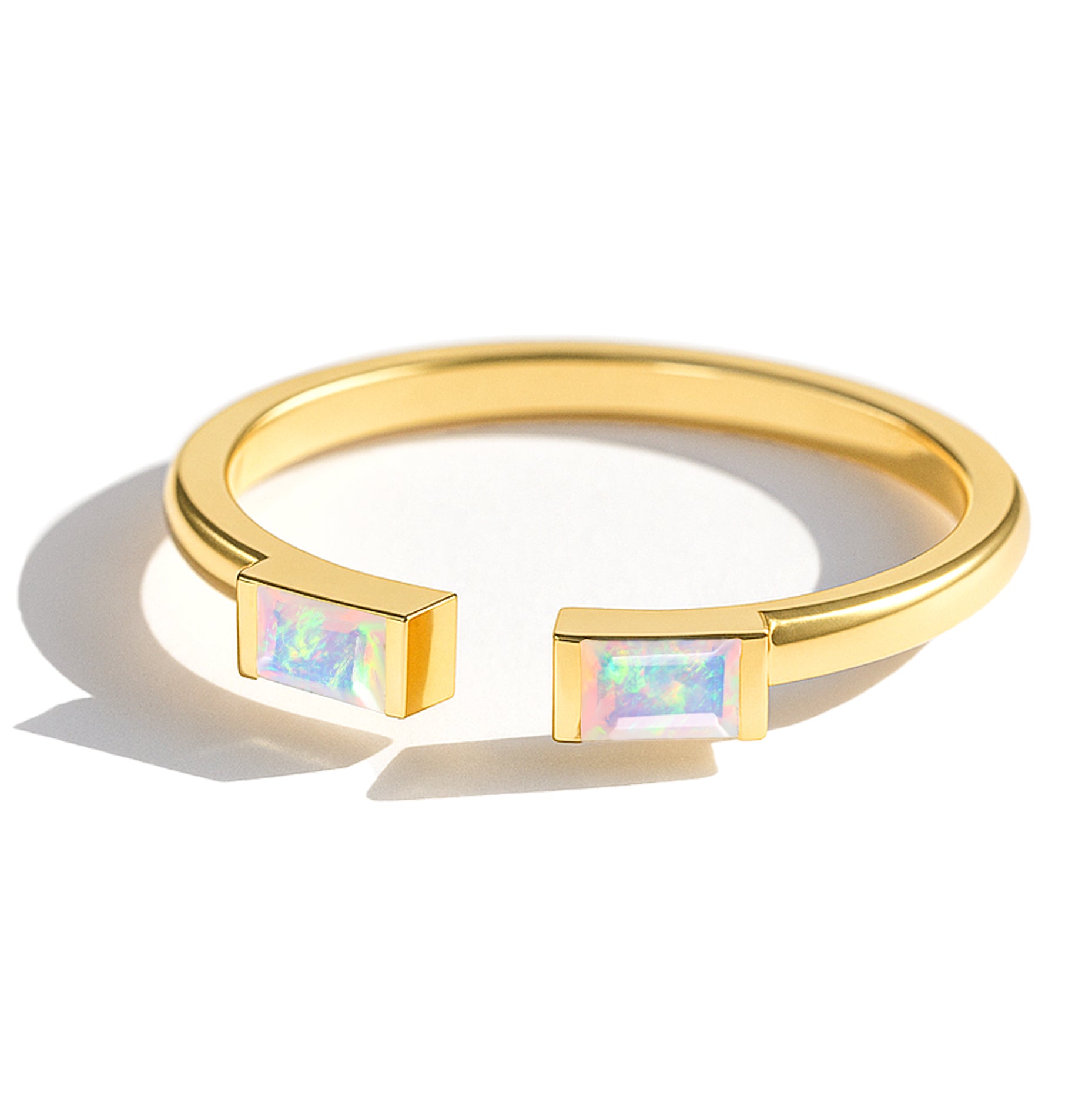 Natural White Opal Baguette Open Ring in 925 Sterling Silver 5x2mm 0.50ct