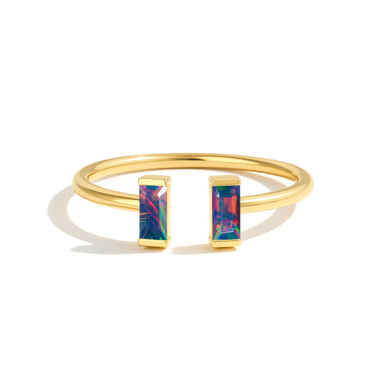 Natural Black Opal Baguette Open Ring in 925 Sterling Silver 5x2mm 0.50ct