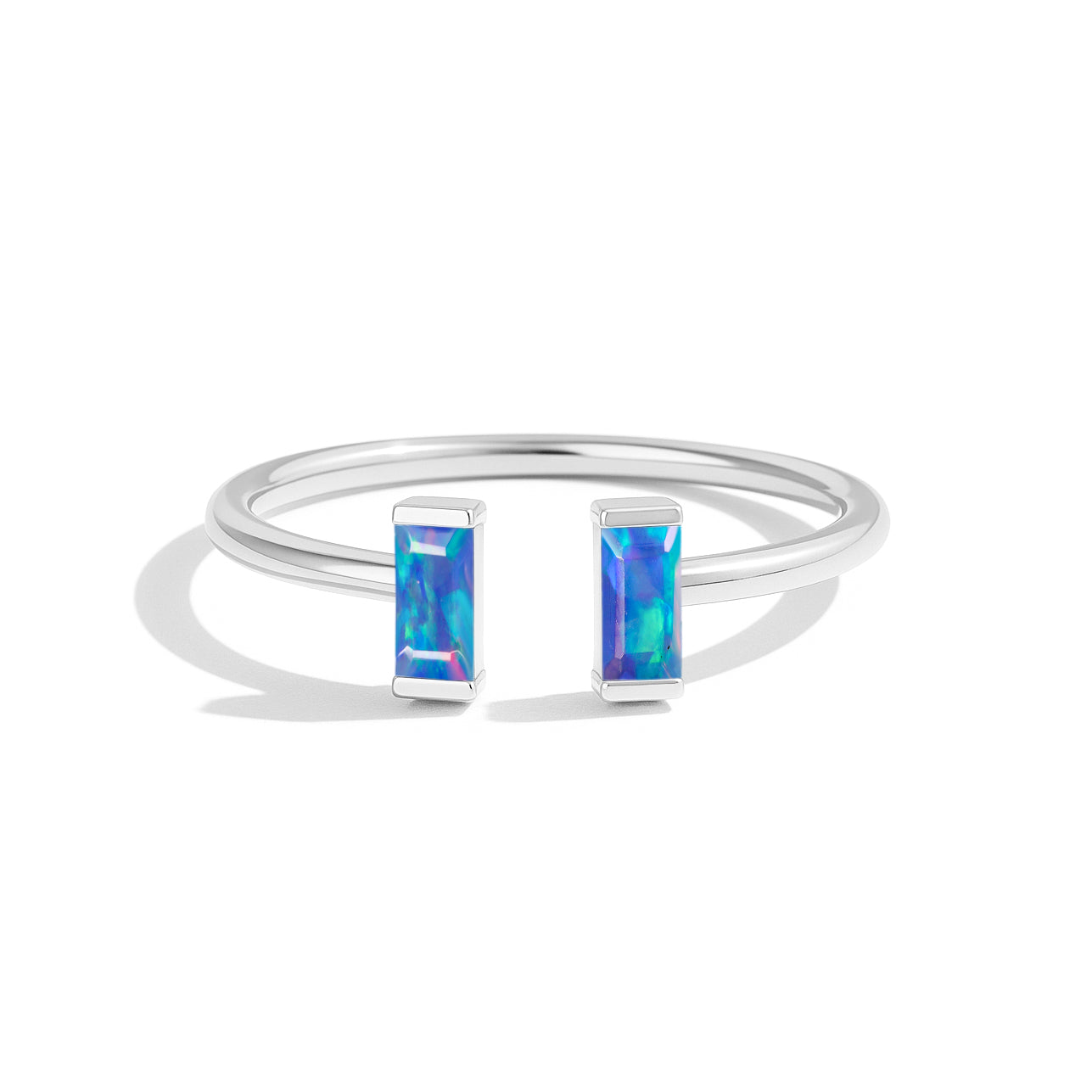 Natural Blue Opal Baguette Open Ring in 925 Sterling Silver 5x2mm 0.50ct