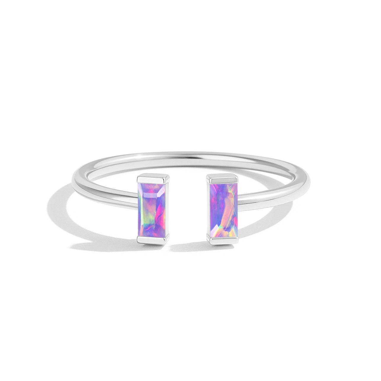 Natural Lavender Opal Baguette Open Ring in 925 Sterling Silver 5x2mm 0.50ct